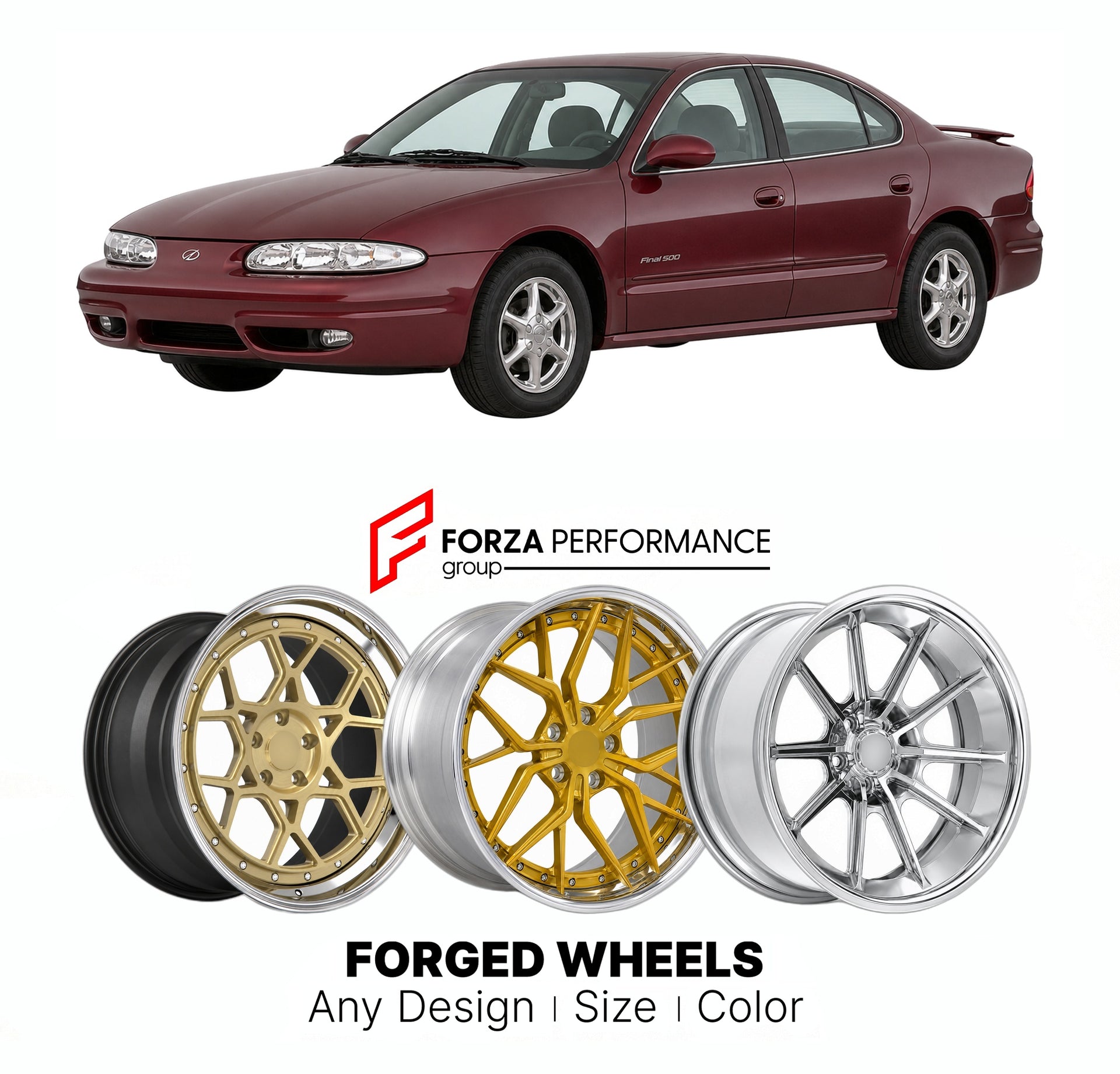FORGED WHEELS RIMS for OLDSMOBILE ALERO FINAL 500 EDITION 1999 - 2004

Custom forged wheels for Oldsmobile Alero Final 500 Edition 1999 - 2004. Made-to-order monoblock, 2-piece and 3-piece rims in custom sizes, offsets, colors and finishes with guaranteed fitment.

We manufacture premium quality forged wheels rims for Oldsmobile Alero Final 500 Edition 1999 - 2004 in any design, size, color.

THIS WHEEL DESIGN CAN BE CUSTOM-MADE FOR YOUR CAR IN ANY SIZE AND COLOR OPTIONS
Available in monoblock, 2-piece, 3-p