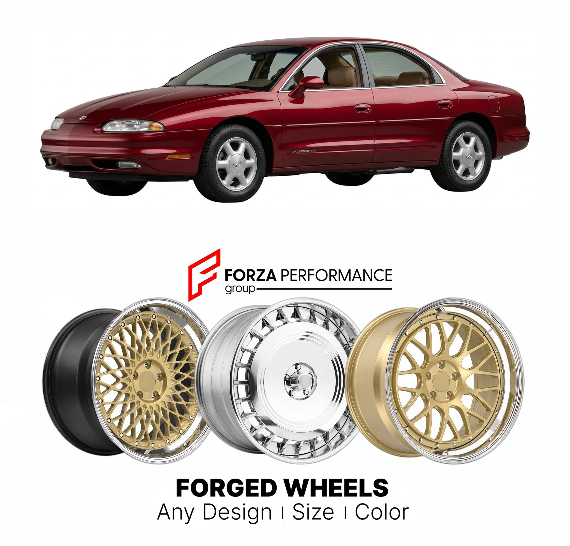 FORGED WHEELS RIMS for OLDSMOBILE AURORA 1995 - 1999

Custom forged wheels for Oldsmobile Aurora 1995 - 1999. Made-to-order monoblock, 2-piece and 3-piece rims in custom sizes, offsets, colors and finishes with guaranteed fitment.

We manufacture premium quality forged wheels rims for Oldsmobile Aurora 1995 - 1999 in any design, size, color.

THIS WHEEL DESIGN CAN BE CUSTOM-MADE FOR YOUR CAR IN ANY SIZE AND COLOR OPTIONS
Available in monoblock, 2-piece, 3-piece, duoblock, beadlock
3D wheel renderings are pr