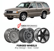 FORGED WHEELS RIMS for OLDSMOBILE BRAVADA SMARTTRAK 1991 - 2004

Custom forged wheels for Oldsmobile Bravada SmartTrak 1991 - 2004. Made-to-order monoblock, 2-piece and 3-piece rims in custom sizes, offsets, colors and finishes with guaranteed fitment.

We manufacture premium quality forged wheels rims for Oldsmobile Bravada SmartTrak 1991 - 2004 in any design, size, color.

THIS WHEEL DESIGN CAN BE CUSTOM-MADE FOR YOUR CAR IN ANY SIZE AND COLOR OPTIONS
Available in monoblock, 2-piece, 3-piece, duoblock, be
