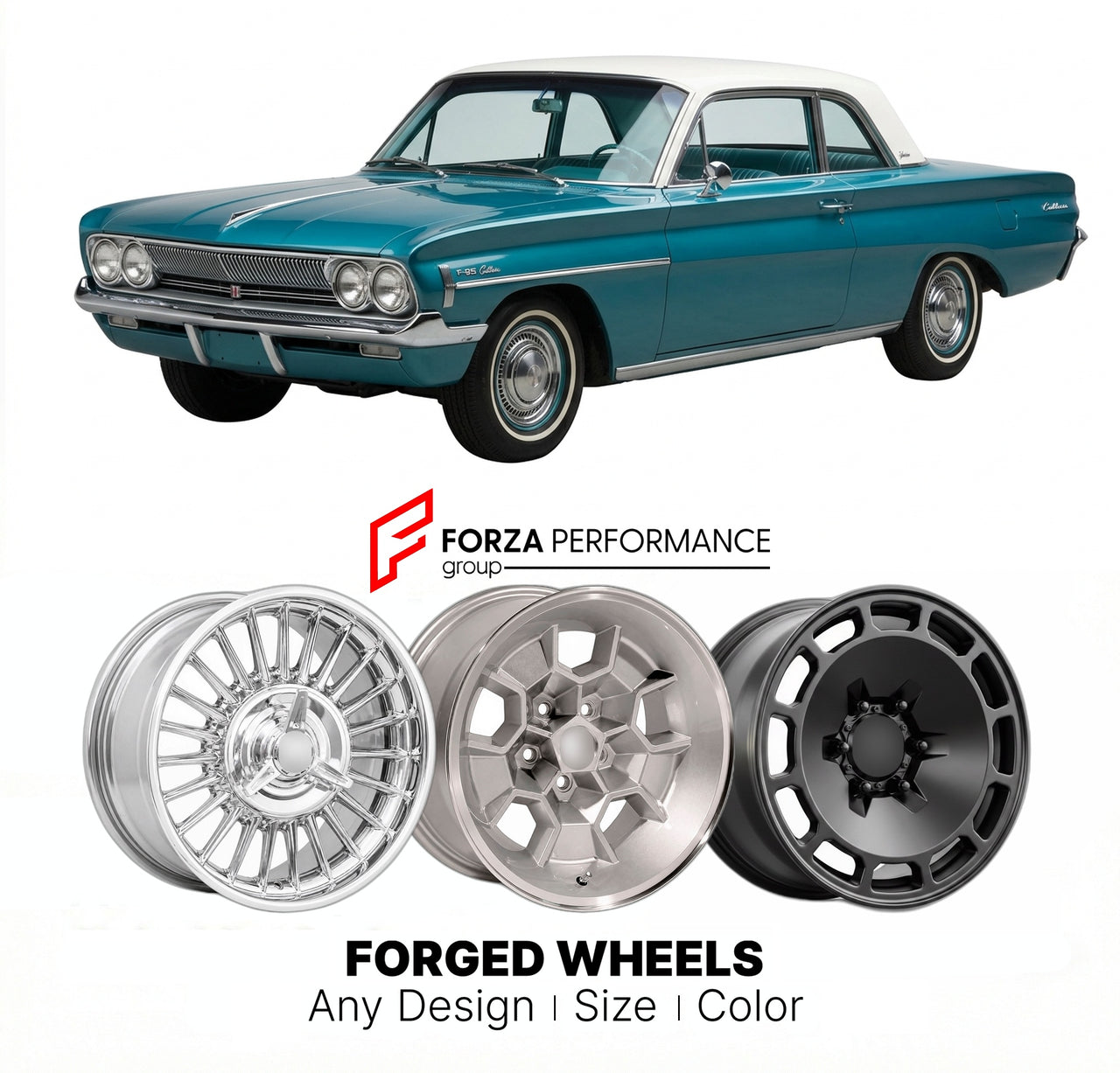 CUSTOM CLASSIC VINTAGE RESTOMOD RETRO OLD SCHOOL FORGED WHEELS RIMS for OLDSMOBILE CUTLASS 1961 - 1963
Custom forged wheels for classic American muscle cars. Ideal for restomod builds, vintage restorations, and show cars. Deep dish and retro styling available.

We manufacture premium quality forged wheels rims for Oldsmobile Cutlass 1961 - 1963 in any design, size, color.

THIS WHEEL DESIGN CAN BE CUSTOM-MADE FOR YOUR CAR IN ANY SIZE AND COLOR OPTIONS
Available in monoblock, 2-piece, 3-piece, duoblock, bead