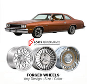 CUSTOM CLASSIC VINTAGE RESTOMOD RETRO OLD SCHOOL FORGED WHEELS RIMS for OLDSMOBILE CUTLASS 1978 - 1988
Custom forged wheels for classic American muscle cars. Ideal for restomod builds, vintage restorations, and show cars. Deep dish and retro styling available.

We manufacture premium quality forged wheels rims for Oldsmobile Cutlass 1978 - 1988 in any design, size, color.

THIS WHEEL DESIGN CAN BE CUSTOM-MADE FOR YOUR CAR IN ANY SIZE AND COLOR OPTIONS
Available in monoblock, 2-piece, 3-piece, duoblock, bead