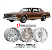 CUSTOM CLASSIC VINTAGE RESTOMOD RETRO OLD SCHOOL FORGED WHEELS RIMS for OLDSMOBILE CUTLASS HURST/OLDS 1978 - 1979
Custom forged wheels for classic American muscle cars. Ideal for restomod builds, vintage restorations, and show cars. Deep dish and retro styling available.

We manufacture premium quality forged wheels rims for Oldsmobile Cutlass Hurst/Olds 1978 - 1979 in any design, size, color.

THIS WHEEL DESIGN CAN BE CUSTOM-MADE FOR YOUR CAR IN ANY SIZE AND COLOR OPTIONS
Available in monoblock, 2-piece, 3