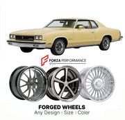 CUSTOM CLASSIC VINTAGE RESTOMOD RETRO OLD SCHOOL FORGED WHEELS RIMS for OLDSMOBILE CUTLASS SUPREME 1978 - 1988
Custom forged wheels for classic American muscle cars. Ideal for restomod builds, vintage restorations, and show cars. Deep dish and retro styling available.

We manufacture premium quality forged wheels rims for Oldsmobile Cutlass Supreme 1978 - 1988 in any design, size, color.

THIS WHEEL DESIGN CAN BE CUSTOM-MADE FOR YOUR CAR IN ANY SIZE AND COLOR OPTIONS
Available in monoblock, 2-piece, 3-piece