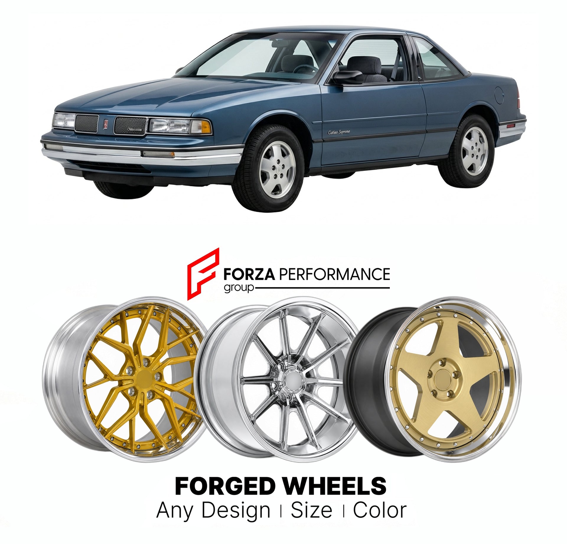FORGED WHEELS RIMS for OLDSMOBILE CUTLASS SUPREME 1990 - 1997

Custom forged wheels for Oldsmobile Cutlass Supreme 1990 - 1997. Made-to-order monoblock, 2-piece and 3-piece rims in custom sizes, offsets, colors and finishes with guaranteed fitment.

We manufacture premium quality forged wheels rims for Oldsmobile Cutlass Supreme 1990 - 1997 in any design, size, color.

THIS WHEEL DESIGN CAN BE CUSTOM-MADE FOR YOUR CAR IN ANY SIZE AND COLOR OPTIONS
Available in monoblock, 2-piece, 3-piece, duoblock, beadlock