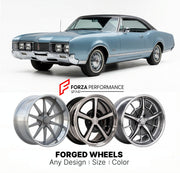 CUSTOM CLASSIC VINTAGE RESTOMOD RETRO OLD SCHOOL FORGED WHEELS RIMS for OLDSMOBILE DELTA 88 1965 - 1970
Custom forged wheels for classic American muscle cars. Ideal for restomod builds, vintage restorations, and show cars. Deep dish and retro styling available.

We manufacture premium quality forged wheels rims for Oldsmobile Delta 88 1965 - 1970 in any design, size, color.

THIS WHEEL DESIGN CAN BE CUSTOM-MADE FOR YOUR CAR IN ANY SIZE AND COLOR OPTIONS
Available in monoblock, 2-piece, 3-piece, duoblock, be