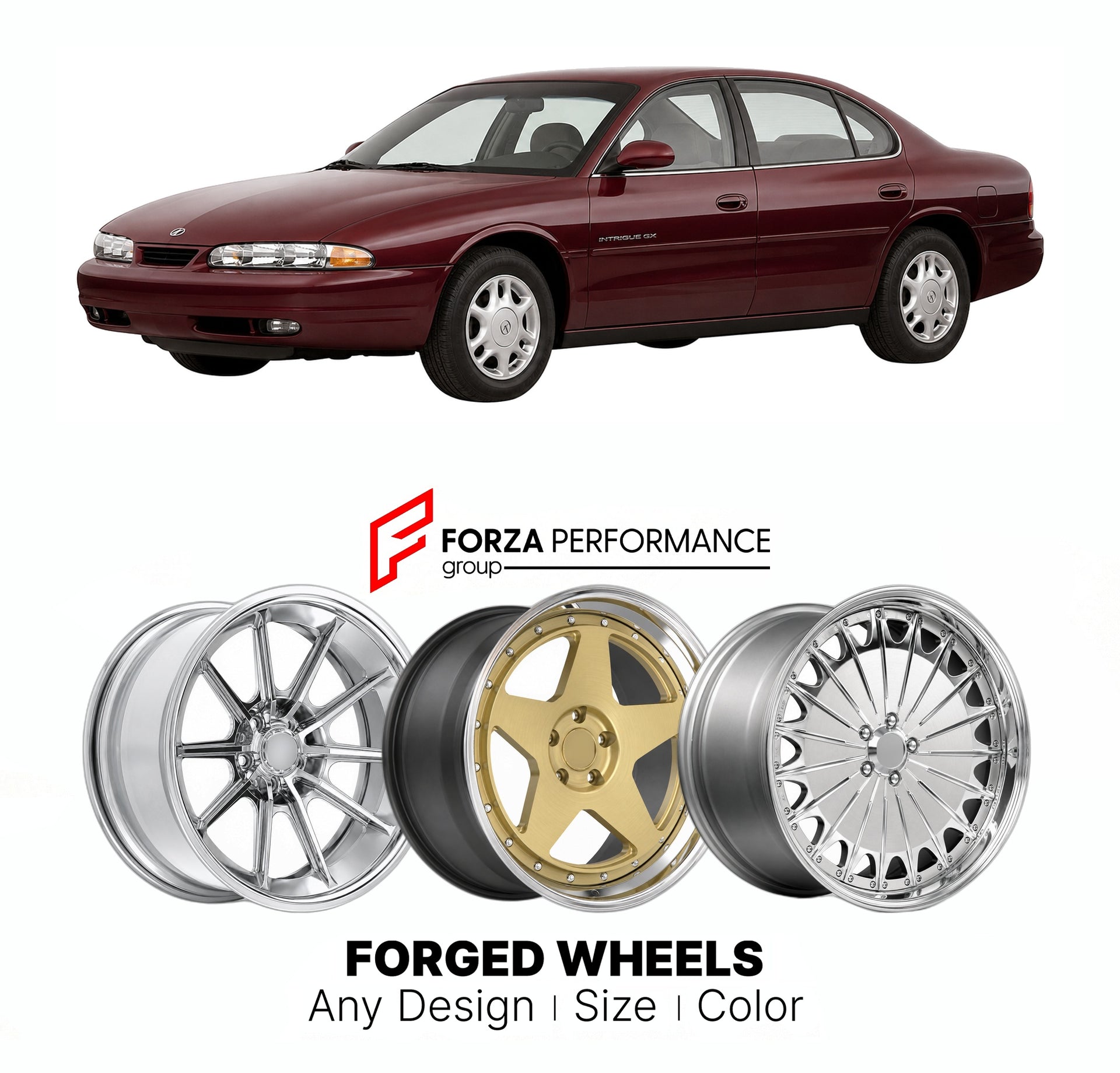 FORGED WHEELS RIMS for OLDSMOBILE INTRIGUE GX 1998 - 2002

Custom forged wheels for Oldsmobile Intrigue GX 1998 - 2002. Made-to-order monoblock, 2-piece and 3-piece rims in custom sizes, offsets, colors and finishes with guaranteed fitment.

We manufacture premium quality forged wheels rims for Oldsmobile Intrigue GX 1998 - 2002 in any design, size, color.

THIS WHEEL DESIGN CAN BE CUSTOM-MADE FOR YOUR CAR IN ANY SIZE AND COLOR OPTIONS
Available in monoblock, 2-piece, 3-piece, duoblock, beadlock
3D wheel re