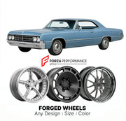 CUSTOM CLASSIC VINTAGE RESTOMOD RETRO OLD SCHOOL FORGED WHEELS RIMS for OLDSMOBILE JETSTAR 88 1965 - 1965
Custom forged wheels for classic American muscle cars. Ideal for restomod builds, vintage restorations, and show cars. Deep dish and retro styling available.

We manufacture premium quality forged wheels rims for Oldsmobile Jetstar 88 1965 - 1965 in any design, size, color.

THIS WHEEL DESIGN CAN BE CUSTOM-MADE FOR YOUR CAR IN ANY SIZE AND COLOR OPTIONS
Available in monoblock, 2-piece, 3-piece, duoblock