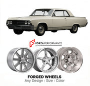 CUSTOM CLASSIC VINTAGE RESTOMOD RETRO OLD SCHOOL FORGED WHEELS RIMS for OLDSMOBILE JETSTAR I 1964 - 1965
Custom forged wheels for classic American muscle cars. Ideal for restomod builds, vintage restorations, and show cars. Deep dish and retro styling available.

We manufacture premium quality forged wheels rims for Oldsmobile Jetstar I 1964 - 1965 in any design, size, color.

THIS WHEEL DESIGN CAN BE CUSTOM-MADE FOR YOUR CAR IN ANY SIZE AND COLOR OPTIONS
Available in monoblock, 2-piece, 3-piece, duoblock, 