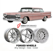CUSTOM CLASSIC VINTAGE RESTOMOD RETRO OLD SCHOOL FORGED WHEELS RIMS for OLDSMOBILE NINETY-EIGHT 1958 - 1960
Custom forged wheels for classic American muscle cars. Ideal for restomod builds, vintage restorations, and show cars. Deep dish and retro styling available.

We manufacture premium quality forged wheels rims for Oldsmobile Ninety-Eight 1958 - 1960 in any design, size, color.

THIS WHEEL DESIGN CAN BE CUSTOM-MADE FOR YOUR CAR IN ANY SIZE AND COLOR OPTIONS
Available in monoblock, 2-piece, 3-piece, duob
