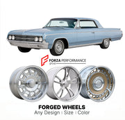 CUSTOM CLASSIC VINTAGE RESTOMOD RETRO OLD SCHOOL FORGED WHEELS RIMS for OLDSMOBILE NINETY-EIGHT 1961 - 1964
Custom forged wheels for classic American muscle cars. Ideal for restomod builds, vintage restorations, and show cars. Deep dish and retro styling available.

We manufacture premium quality forged wheels rims for Oldsmobile Ninety-Eight 1961 - 1964 in any design, size, color.

THIS WHEEL DESIGN CAN BE CUSTOM-MADE FOR YOUR CAR IN ANY SIZE AND COLOR OPTIONS
Available in monoblock, 2-piece, 3-piece, duob