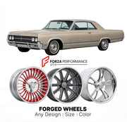 CUSTOM CLASSIC VINTAGE RESTOMOD RETRO OLD SCHOOL FORGED WHEELS RIMS for OLDSMOBILE NINETY-EIGHT 1965 - 1970
Custom forged wheels for classic American muscle cars. Ideal for restomod builds, vintage restorations, and show cars. Deep dish and retro styling available.

We manufacture premium quality forged wheels rims for Oldsmobile Ninety-Eight 1965 - 1970 in any design, size, color.

THIS WHEEL DESIGN CAN BE CUSTOM-MADE FOR YOUR CAR IN ANY SIZE AND COLOR OPTIONS
Available in monoblock, 2-piece, 3-piece, duob