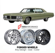 CUSTOM CLASSIC VINTAGE RESTOMOD RETRO OLD SCHOOL FORGED WHEELS RIMS for OLDSMOBILE NINETY-EIGHT 1971 - 1976
Custom forged wheels for classic American muscle cars. Ideal for restomod builds, vintage restorations, and show cars. Deep dish and retro styling available.

We manufacture premium quality forged wheels rims for Oldsmobile Ninety-Eight 1971 - 1976 in any design, size, color.

THIS WHEEL DESIGN CAN BE CUSTOM-MADE FOR YOUR CAR IN ANY SIZE AND COLOR OPTIONS
Available in monoblock, 2-piece, 3-piece, duob