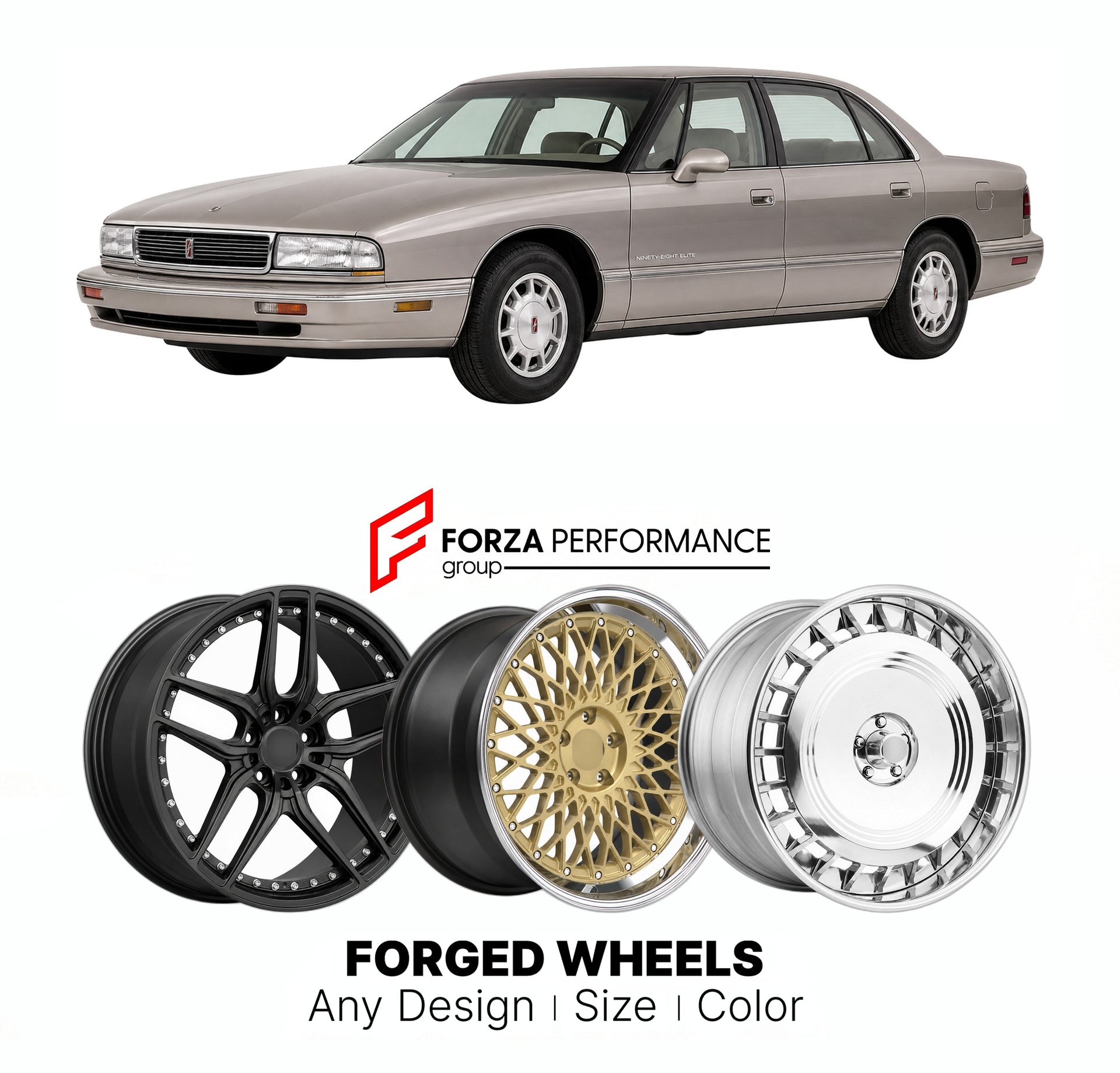 FORGED WHEELS RIMS for OLDSMOBILE NINETY-EIGHT ELITE 1991 - 1996

Custom forged wheels for Oldsmobile Ninety-Eight Elite 1991 - 1996. Made-to-order monoblock, 2-piece and 3-piece rims in custom sizes, offsets, colors and finishes with guaranteed fitment.

We manufacture premium quality forged wheels rims for Oldsmobile Ninety-Eight Elite 1991 - 1996 in any design, size, color.

THIS WHEEL DESIGN CAN BE CUSTOM-MADE FOR YOUR CAR IN ANY SIZE AND COLOR OPTIONS
Available in monoblock, 2-piece, 3-piece, duoblock,