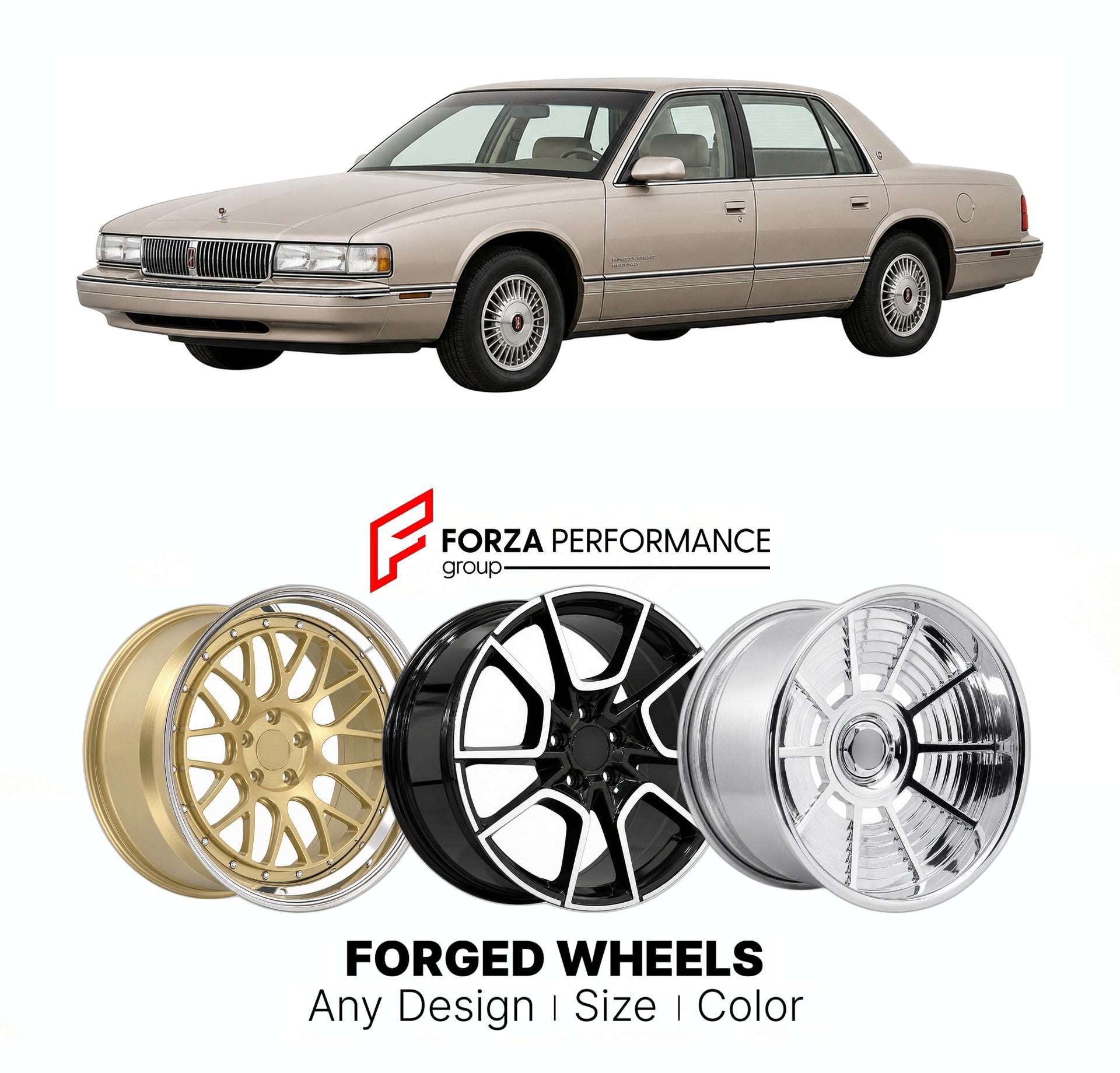 FORGED WHEELS RIMS for OLDSMOBILE NINETY-EIGHT REGENCY 1991 - 1996

Custom forged wheels for Oldsmobile Ninety-Eight Regency 1991 - 1996. Made-to-order monoblock, 2-piece and 3-piece rims in custom sizes, offsets, colors and finishes with guaranteed fitment.

We manufacture premium quality forged wheels rims for Oldsmobile Ninety-Eight Regency 1991 - 1996 in any design, size, color.

THIS WHEEL DESIGN CAN BE CUSTOM-MADE FOR YOUR CAR IN ANY SIZE AND COLOR OPTIONS
Available in monoblock, 2-piece, 3-piece, duo