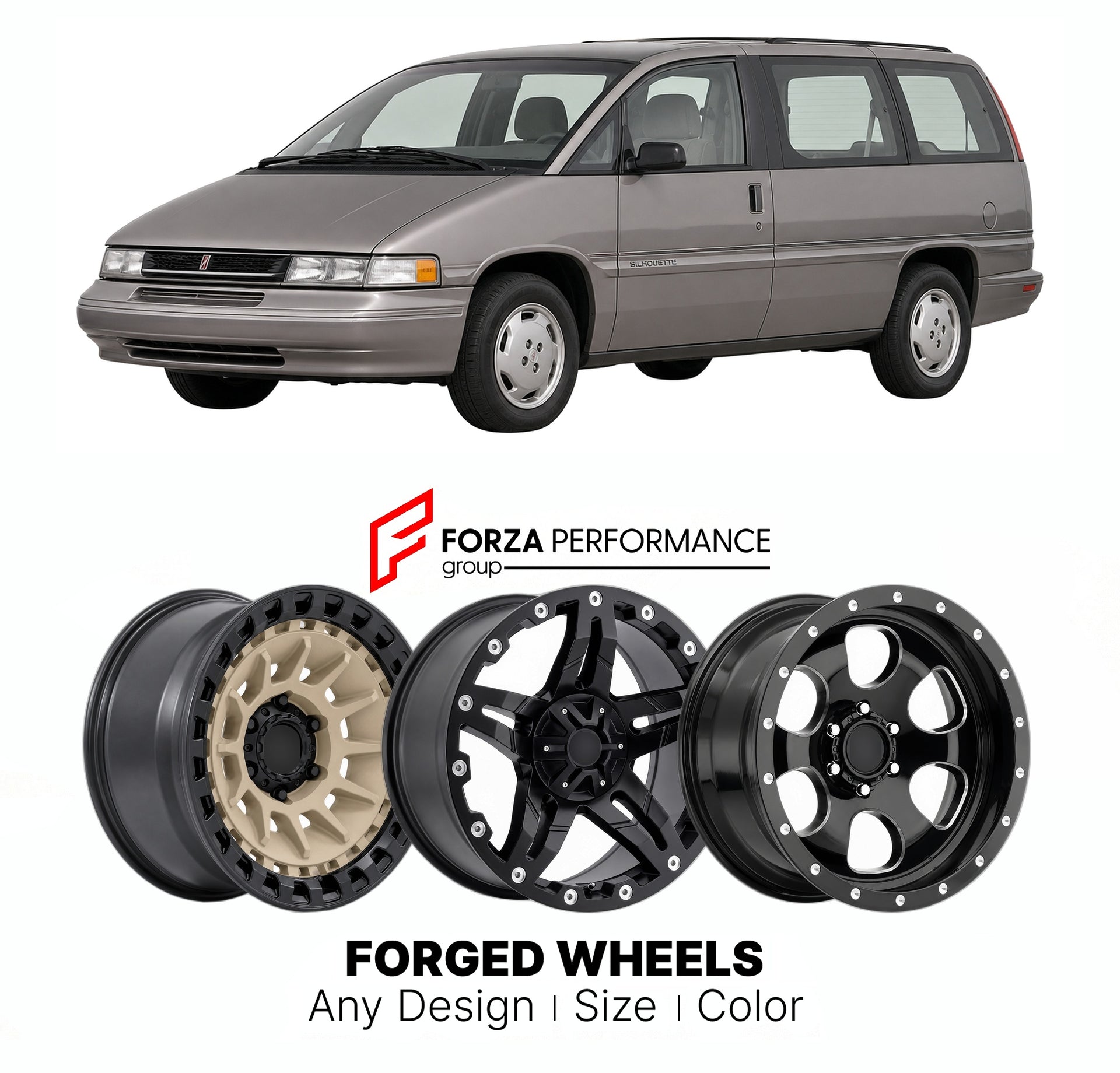 FORGED WHEELS RIMS for OLDSMOBILE SILHOUETTE BASE 1990 - 2004

Custom forged wheels for Oldsmobile Silhouette Base 1990 - 2004. Made-to-order monoblock, 2-piece and 3-piece rims in custom sizes, offsets, colors and finishes with guaranteed fitment.

We manufacture premium quality forged wheels rims for Oldsmobile Silhouette Base 1990 - 2004 in any design, size, color.

THIS WHEEL DESIGN CAN BE CUSTOM-MADE FOR YOUR CAR IN ANY SIZE AND COLOR OPTIONS
Available in monoblock, 2-piece, 3-piece, duoblock, beadlock