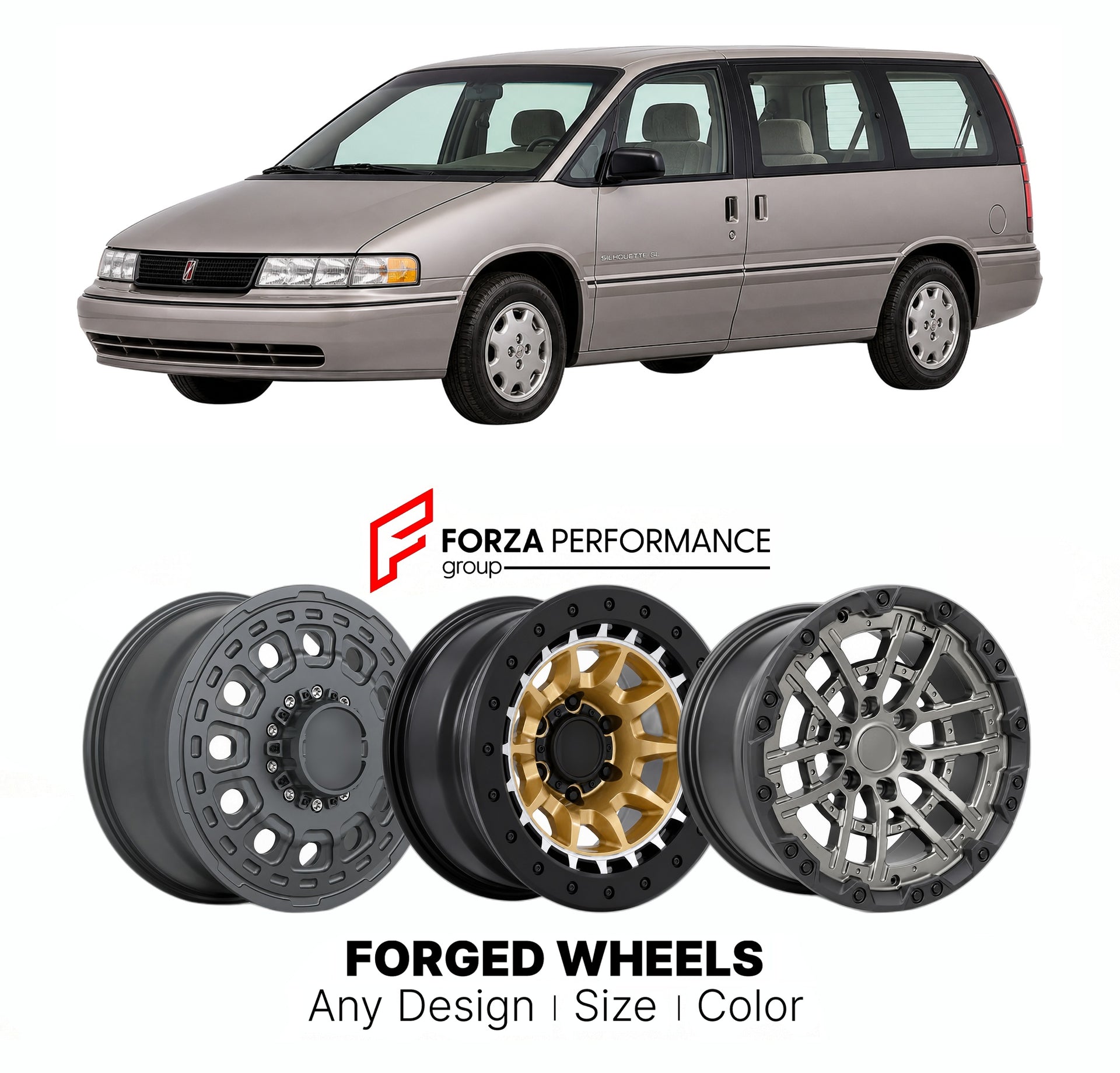FORGED WHEELS RIMS for OLDSMOBILE SILHOUETTE GL 1990 - 2004

Custom forged wheels for Oldsmobile Silhouette GL 1990 - 2004. Made-to-order monoblock, 2-piece and 3-piece rims in custom sizes, offsets, colors and finishes with guaranteed fitment.

We manufacture premium quality forged wheels rims for Oldsmobile Silhouette GL 1990 - 2004 in any design, size, color.

THIS WHEEL DESIGN CAN BE CUSTOM-MADE FOR YOUR CAR IN ANY SIZE AND COLOR OPTIONS
Available in monoblock, 2-piece, 3-piece, duoblock, beadlock
3D wh