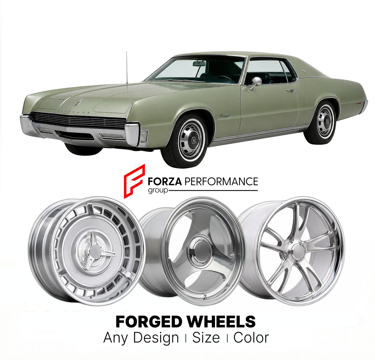 CUSTOM CLASSIC VINTAGE RESTOMOD RETRO OLD SCHOOL FORGED WHEELS RIMS for OLDSMOBILE TORONADO 1971 - 1978
Custom forged wheels for classic American muscle cars. Ideal for restomod builds, vintage restorations, and show cars. Deep dish and retro styling available.

We manufacture premium quality forged wheels rims for Oldsmobile Toronado 1971 - 1978 in any design, size, color.

THIS WHEEL DESIGN CAN BE CUSTOM-MADE FOR YOUR CAR IN ANY SIZE AND COLOR OPTIONS
Available in monoblock, 2-piece, 3-piece, duoblock, be