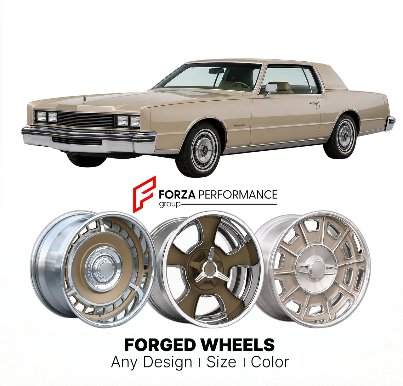 CUSTOM CLASSIC VINTAGE RESTOMOD RETRO OLD SCHOOL FORGED WHEELS RIMS for OLDSMOBILE TORONADO 1979 - 1985
Custom forged wheels for classic American muscle cars. Ideal for restomod builds, vintage restorations, and show cars. Deep dish and retro styling available.

We manufacture premium quality forged wheels rims for Oldsmobile Toronado 1979 - 1985 in any design, size, color.

THIS WHEEL DESIGN CAN BE CUSTOM-MADE FOR YOUR CAR IN ANY SIZE AND COLOR OPTIONS
Available in monoblock, 2-piece, 3-piece, duoblock, be