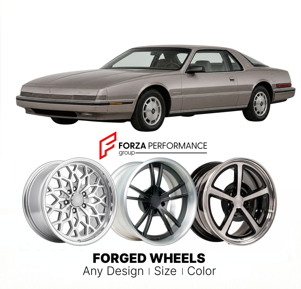 CUSTOM CLASSIC VINTAGE RESTOMOD RETRO OLD SCHOOL FORGED WHEELS RIMS for OLDSMOBILE TORONADO 1986 - 1990
Custom forged wheels for classic American muscle cars. Ideal for restomod builds, vintage restorations, and show cars. Deep dish and retro styling available.

We manufacture premium quality forged wheels rims for Oldsmobile Toronado 1986 - 1990 in any design, size, color.

THIS WHEEL DESIGN CAN BE CUSTOM-MADE FOR YOUR CAR IN ANY SIZE AND COLOR OPTIONS
Available in monoblock, 2-piece, 3-piece, duoblock, be