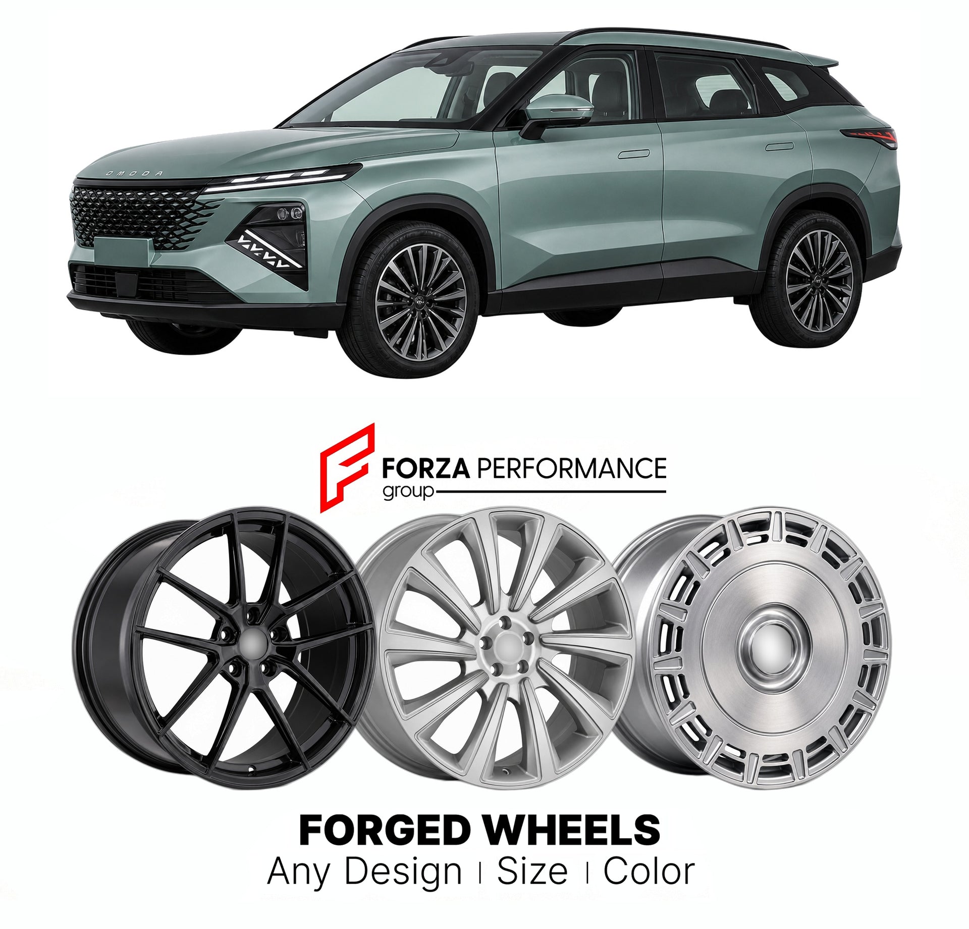 Custom forged wheels for Omoda Chery C7 2025+. Made-to-order monoblock, 2-piece and 3-piece wheels in custom sizes, offsets, colors and finishes with guaranteed vehicle fitment.

We manufacture premium quality forged wheels rims for Omoda Chery C7 2025+ in any design, size, color.

THIS WHEEL DESIGN CAN BE CUSTOM-MADE FOR YOUR CAR IN ANY SIZE AND COLOR OPTIONS
Available in monoblock, 2-piece, 3-piece, duoblock, beadlock
3D wheel renderings are provided according to the exact dimensions and specifications re