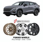 Custom forged wheels for Omoda Chery 5 C5 2022+. Made-to-order monoblock, 2-piece and 3-piece wheels in custom sizes, offsets, colors and finishes with guaranteed vehicle fitment.

We manufacture premium quality forged wheels rims for Omoda Chery 5 C5 2022+ in any design, size, color.

THIS WHEEL DESIGN CAN BE CUSTOM-MADE FOR YOUR CAR IN ANY SIZE AND COLOR OPTIONS
Available in monoblock, 2-piece, 3-piece, duoblock, beadlock
3D wheel renderings are provided according to the exact dimensions and specification