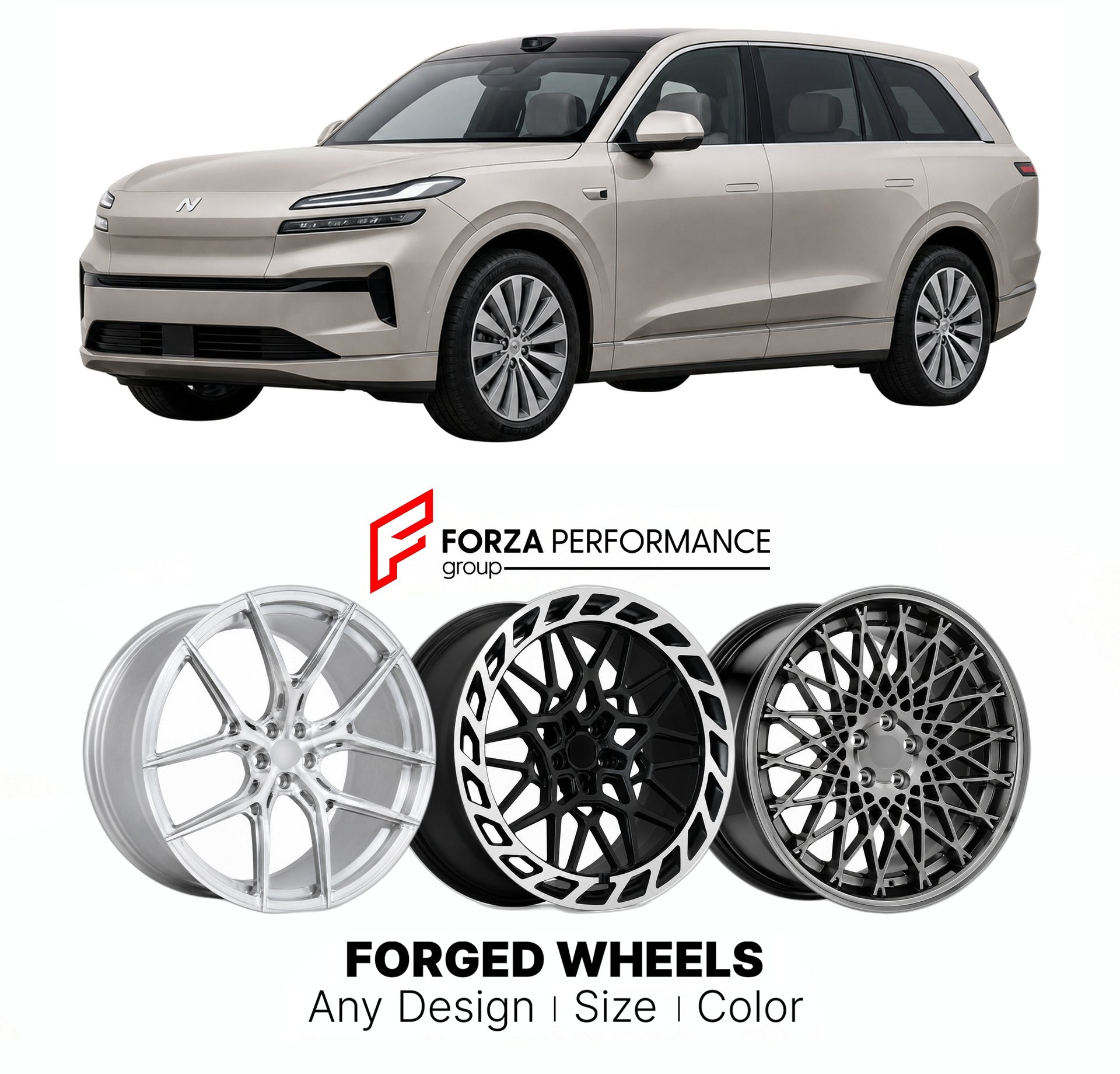 Custom forged wheels for Onvo NIO L90 2025+. Made-to-order monoblock, 2-piece and 3-piece wheels in custom sizes, offsets, colors and finishes with guaranteed vehicle fitment.

We manufacture premium quality forged wheels rims for Onvo NIO L90 2025+ in any design, size, color.

THIS WHEEL DESIGN CAN BE CUSTOM-MADE FOR YOUR CAR IN ANY SIZE AND COLOR OPTIONS
Available in monoblock, 2-piece, 3-piece, duoblock, beadlock
3D wheel renderings are provided according to the exact dimensions and specifications reques