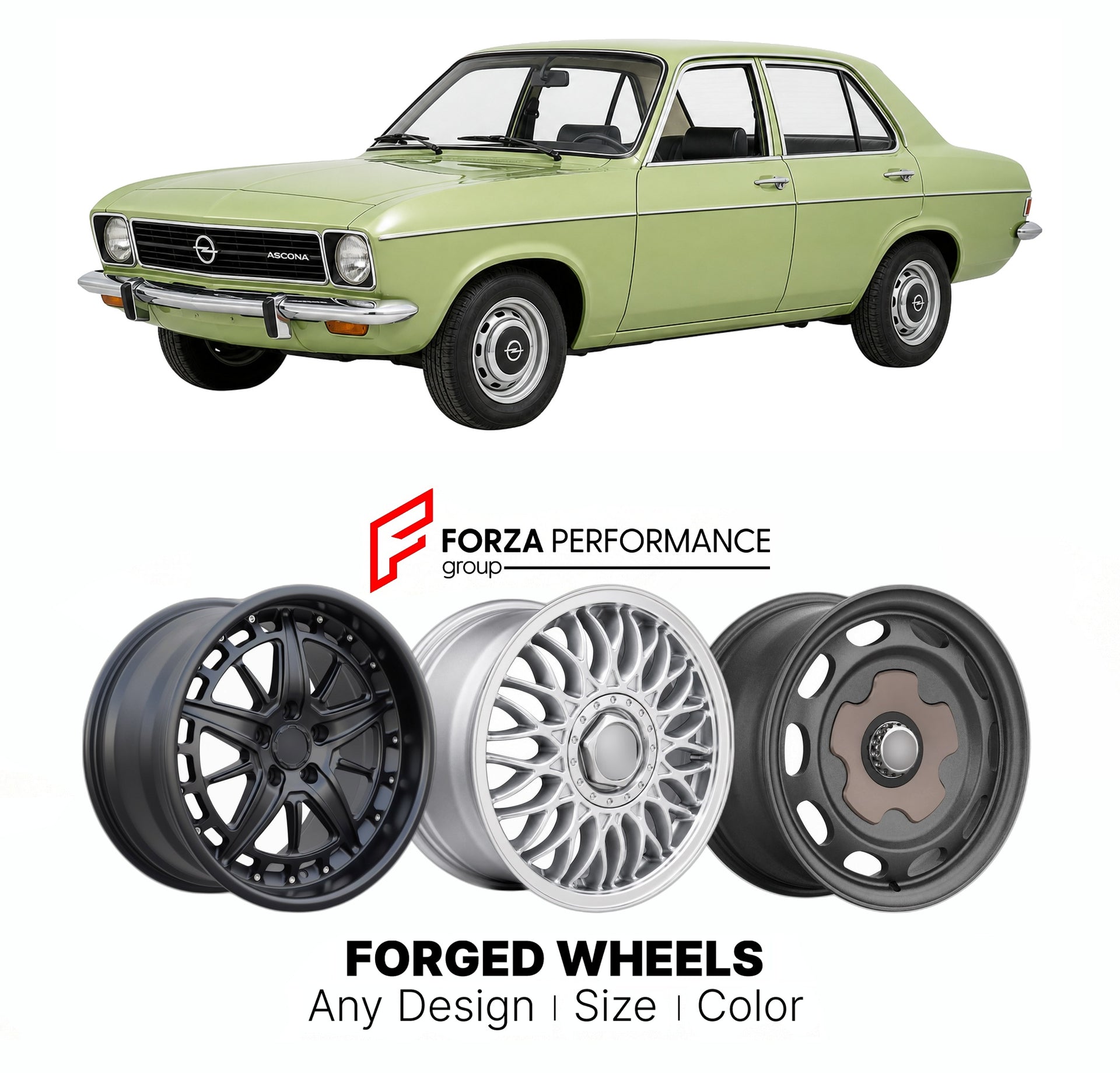 CUSTOM CLASSIC VINTAGE RESTOMOD RETRO OLD SCHOOL FORGED WHEELS RIMS for OPEL ASCONA 1970 - 1975

Custom forged wheels for Opel Ascona 1970 - 1975. Classic, vintage, restomod wheel designs made to order in custom sizes, offsets, colors and finishes.

We manufacture premium quality forged wheels rims for Opel Ascona 1970 - 1975 in any design, size, color.

THIS WHEEL DESIGN CAN BE CUSTOM-MADE FOR YOUR CAR IN ANY SIZE AND COLOR OPTIONS
Available in monoblock, 2-piece, 3-piece, duoblock, beadlock
3D wheel rende