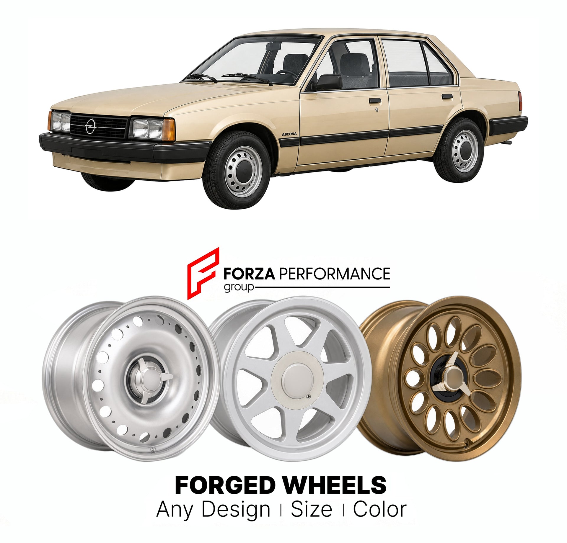 CUSTOM CLASSIC VINTAGE RESTOMOD RETRO OLD SCHOOL FORGED WHEELS RIMS for OPEL ASCONA C 1981 - 1988

Custom forged wheels for Opel Ascona C 1981 - 1988. Classic, vintage, restomod wheel designs made to order in custom sizes, offsets, colors and finishes.

We manufacture premium quality forged wheels rims for Opel Ascona C 1981 - 1988 in any design, size, color.

THIS WHEEL DESIGN CAN BE CUSTOM-MADE FOR YOUR CAR IN ANY SIZE AND COLOR OPTIONS
Available in monoblock, 2-piece, 3-piece, duoblock, beadlock
3D wheel