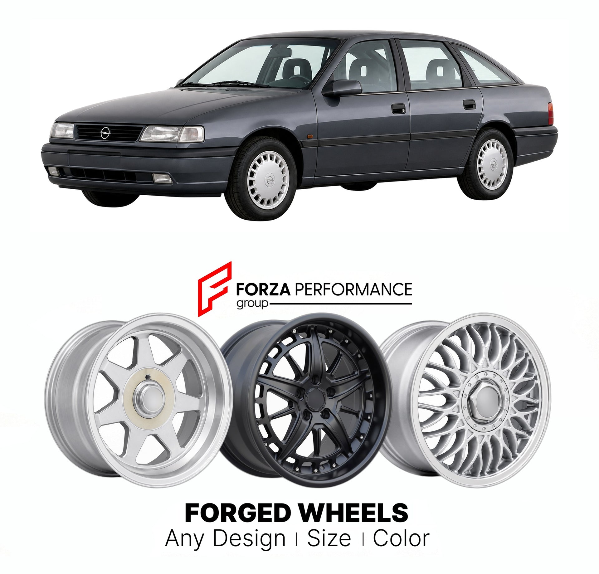 CUSTOM CLASSIC VINTAGE RESTOMOD RETRO OLD SCHOOL FORGED WHEELS RIMS for OPEL ASCONA VECTRA B 1995 - 2002

Custom forged wheels for Opel Ascona Vectra B 1995 - 2002. Classic, vintage, restomod wheel designs made to order in custom sizes, offsets, colors and finishes.

We manufacture premium quality forged wheels rims for Opel Ascona Vectra B 1995 - 2002 in any design, size, color.

THIS WHEEL DESIGN CAN BE CUSTOM-MADE FOR YOUR CAR IN ANY SIZE AND COLOR OPTIONS
Available in monoblock, 2-piece, 3-piece, duoblo