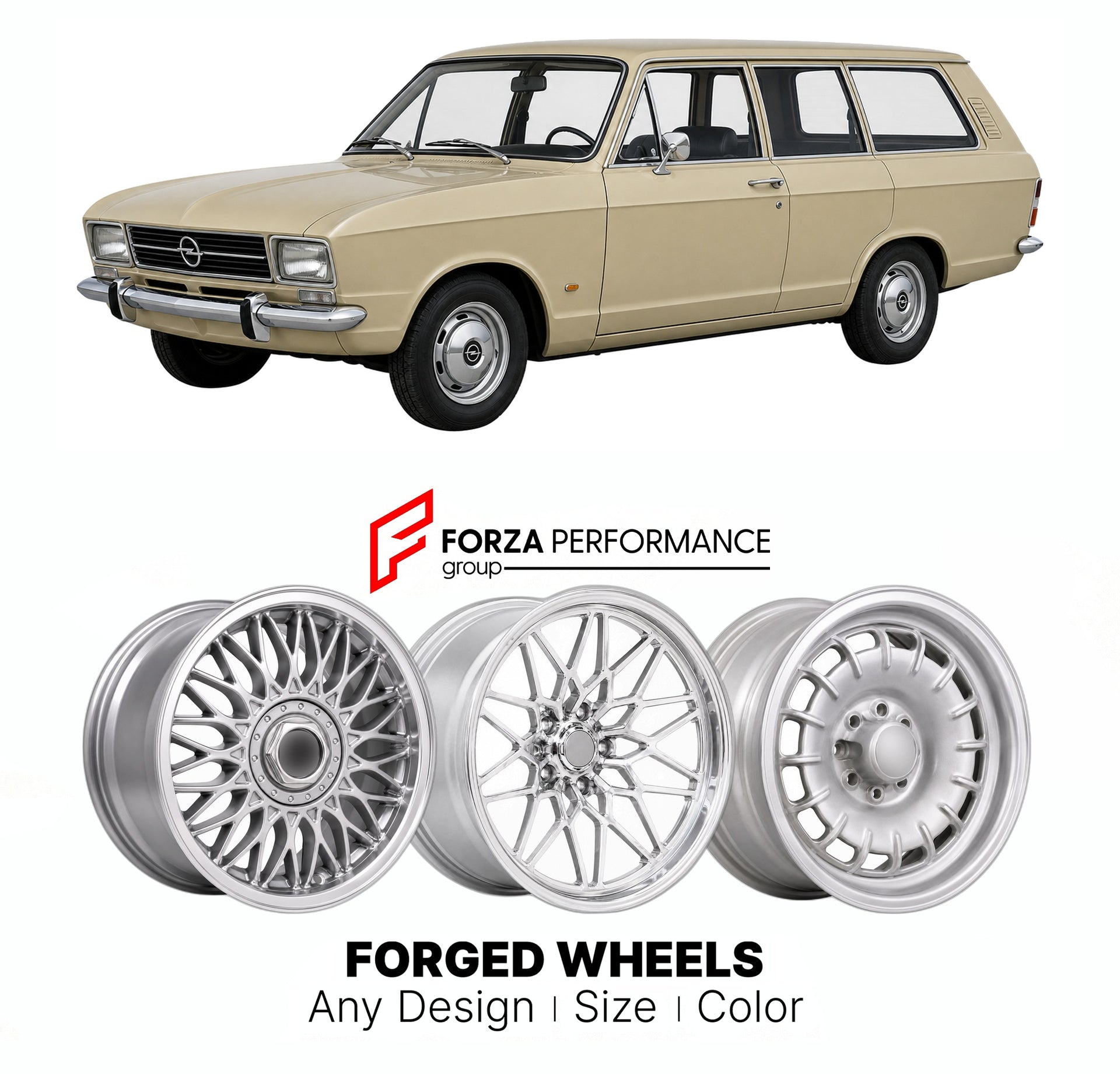 CUSTOM CLASSIC VINTAGE RESTOMOD RETRO OLD SCHOOL FORGED WHEELS RIMS for OPEL ASCONA VECTRA VOYAGE 1970 - 1975

Custom forged wheels for Opel Ascona Vectra Voyage 1970 - 1975. Classic, vintage, restomod wheel designs made to order in custom sizes, offsets, colors and finishes.

We manufacture premium quality forged wheels rims for Opel Ascona Vectra Voyage 1970 - 1975 in any design, size, color.

THIS WHEEL DESIGN CAN BE CUSTOM-MADE FOR YOUR CAR IN ANY SIZE AND COLOR OPTIONS
Available in monoblock, 2-piece, 