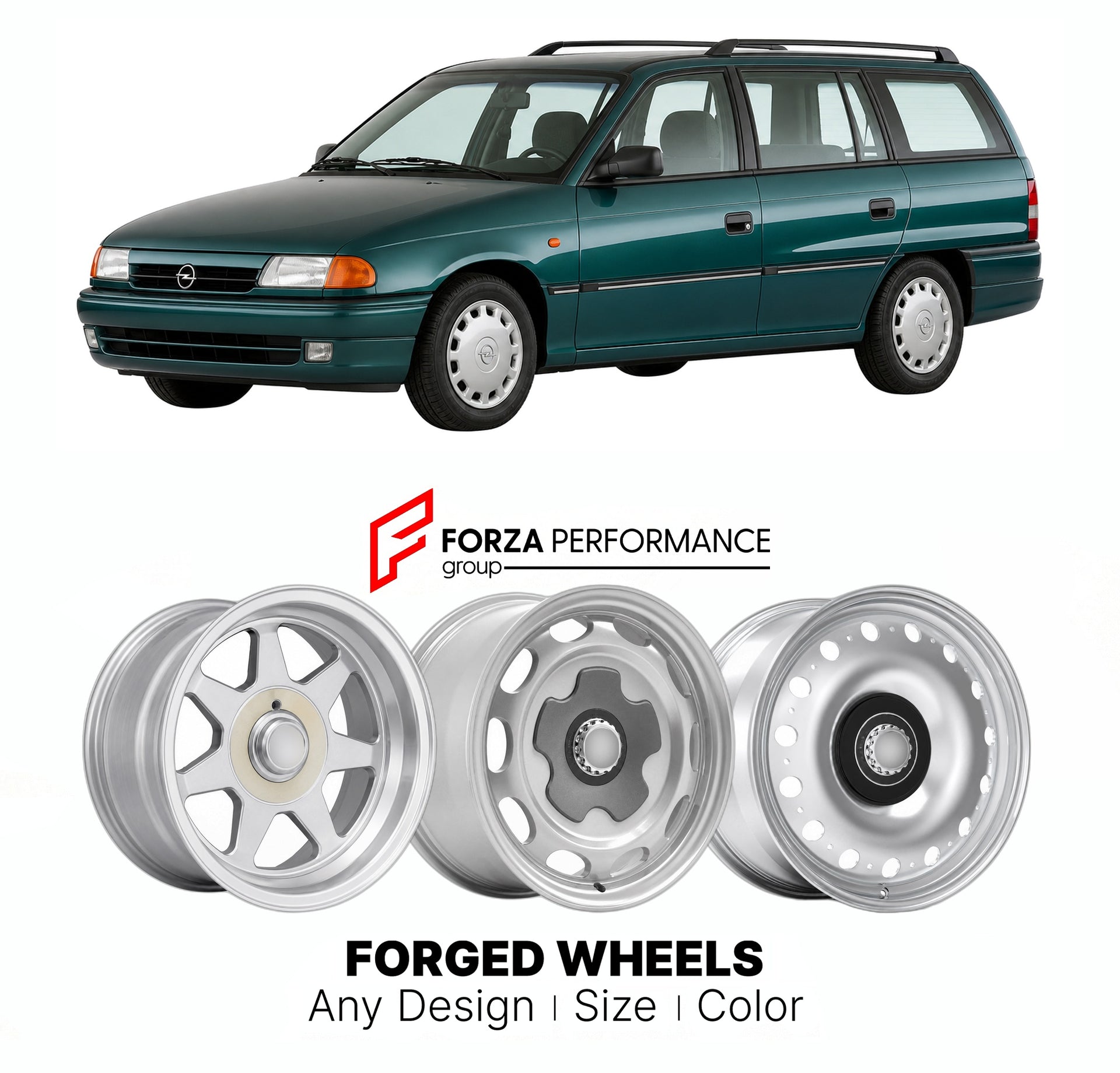 CUSTOM CLASSIC VINTAGE RESTOMOD RETRO OLD SCHOOL FORGED WHEELS RIMS for OPEL ASTRA F CARAVAN 1991 - 1998

Custom forged wheels for Opel Astra F Caravan 1991 - 1998. Classic, vintage, restomod wheel designs made to order in custom sizes, offsets, colors and finishes.

We manufacture premium quality forged wheels rims for Opel Astra F Caravan 1991 - 1998 in any design, size, color.

THIS WHEEL DESIGN CAN BE CUSTOM-MADE FOR YOUR CAR IN ANY SIZE AND COLOR OPTIONS
Available in monoblock, 2-piece, 3-piece, duoblo