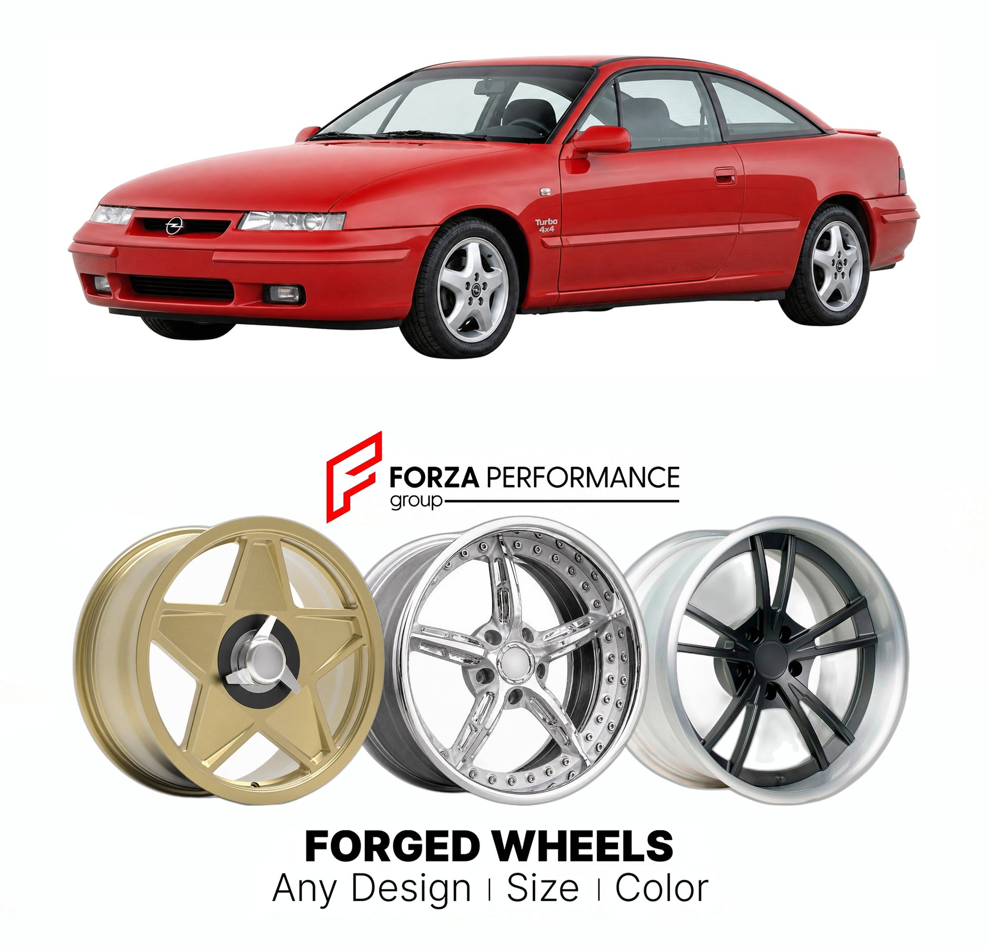 CUSTOM CLASSIC VINTAGE RESTOMOD RETRO OLD SCHOOL FORGED WHEELS RIMS for OPEL CALIBRA TURBO 4X4 1992 - 1997

Custom forged wheels for Opel Calibra Turbo 4x4 1992 - 1997. Classic, vintage, restomod wheel designs made to order in custom sizes, offsets, colors and finishes.

We manufacture premium quality forged wheels rims for Opel Calibra Turbo 4x4 1992 - 1997 in any design, size, color.

THIS WHEEL DESIGN CAN BE CUSTOM-MADE FOR YOUR CAR IN ANY SIZE AND COLOR OPTIONS
Available in monoblock, 2-piece, 3-piece, 
