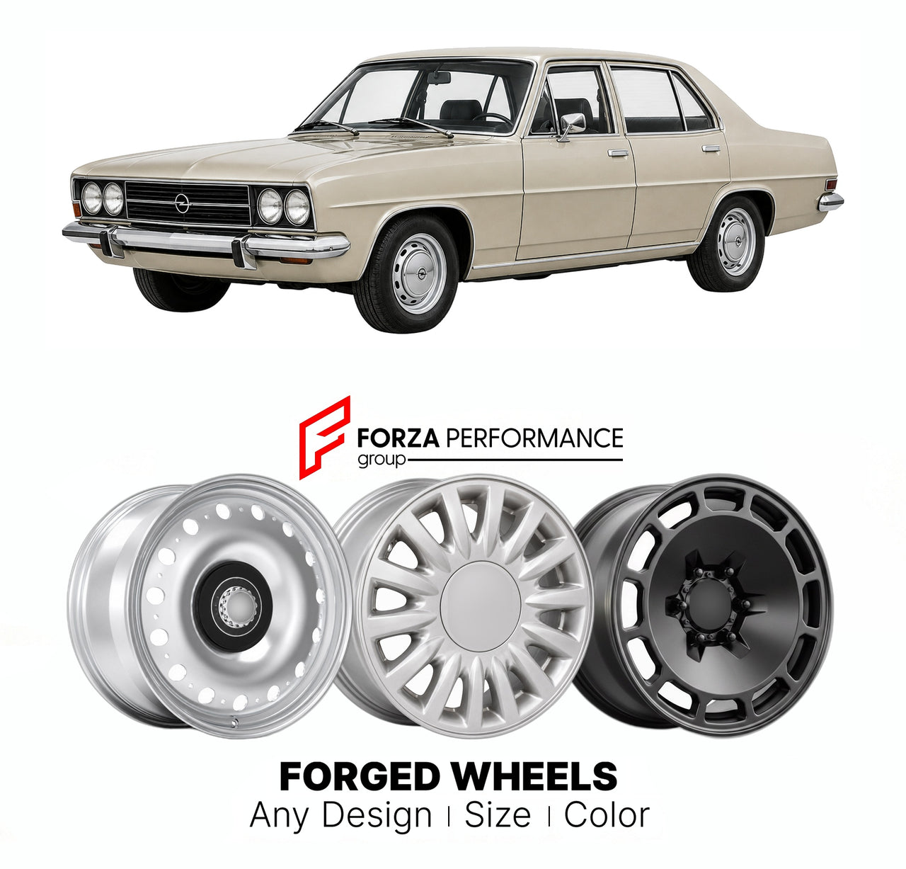 CUSTOM CLASSIC VINTAGE RESTOMOD RETRO OLD SCHOOL FORGED WHEELS RIMS for OPEL COMMODORE 1978 - 1982

Custom forged wheels for Opel Commodore 1978 - 1982. Classic, vintage, restomod wheel designs made to order in custom sizes, offsets, colors and finishes.

We manufacture premium quality forged wheels rims for Opel Commodore 1978 - 1982 in any design, size, color.

THIS WHEEL DESIGN CAN BE CUSTOM-MADE FOR YOUR CAR IN ANY SIZE AND COLOR OPTIONS
Available in monoblock, 2-piece, 3-piece, duoblock, beadlock
3D wh