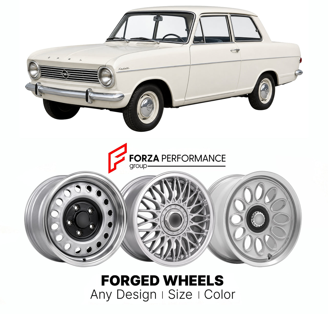 CUSTOM CLASSIC VINTAGE RESTOMOD RETRO OLD SCHOOL FORGED WHEELS RIMS for OPEL KADETT 1962 - 1965

Custom forged wheels for Opel Kadett 1962 - 1965. Classic, vintage, restomod wheel designs made to order in custom sizes, offsets, colors and finishes.

We manufacture premium quality forged wheels rims for Opel Kadett 1962 - 1965 in any design, size, color.

THIS WHEEL DESIGN CAN BE CUSTOM-MADE FOR YOUR CAR IN ANY SIZE AND COLOR OPTIONS
Available in monoblock, 2-piece, 3-piece, duoblock, beadlock
3D wheel rende