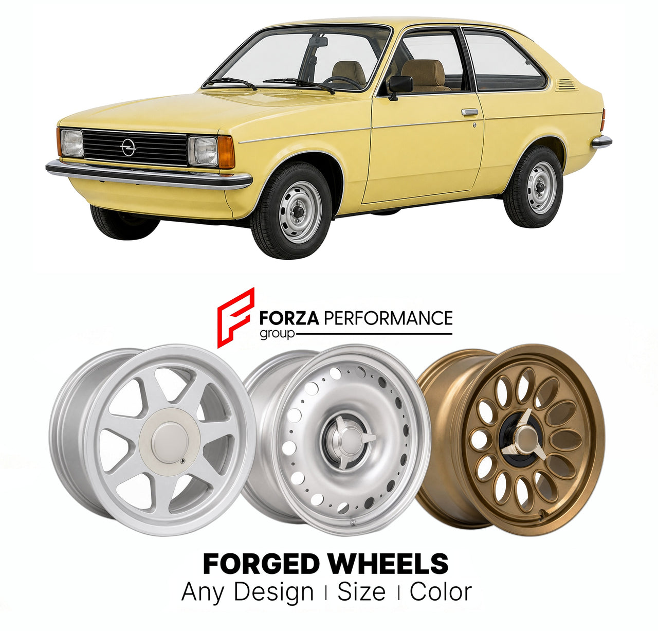 CUSTOM CLASSIC VINTAGE RESTOMOD RETRO OLD SCHOOL FORGED WHEELS RIMS for OPEL KADETT 1979 - 1984

Custom forged wheels for Opel Kadett 1979 - 1984. Classic, vintage, restomod wheel designs made to order in custom sizes, offsets, colors and finishes.

We manufacture premium quality forged wheels rims for Opel Kadett 1979 - 1984 in any design, size, color.

THIS WHEEL DESIGN CAN BE CUSTOM-MADE FOR YOUR CAR IN ANY SIZE AND COLOR OPTIONS
Available in monoblock, 2-piece, 3-piece, duoblock, beadlock
3D wheel rende