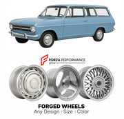 CUSTOM CLASSIC VINTAGE RESTOMOD RETRO OLD SCHOOL FORGED WHEELS RIMS for OPEL KADETT ASTRA B CARAVAN 1965 - 1973

Custom forged wheels for Opel Kadett Astra B Caravan 1965 - 1973. Classic, vintage, restomod wheel designs made to order in custom sizes, offsets, colors and finishes.

We manufacture premium quality forged wheels rims for Opel Kadett Astra B Caravan 1965 - 1973 in any design, size, color.

THIS WHEEL DESIGN CAN BE CUSTOM-MADE FOR YOUR CAR IN ANY SIZE AND COLOR OPTIONS
Available in monoblock, 2-p
