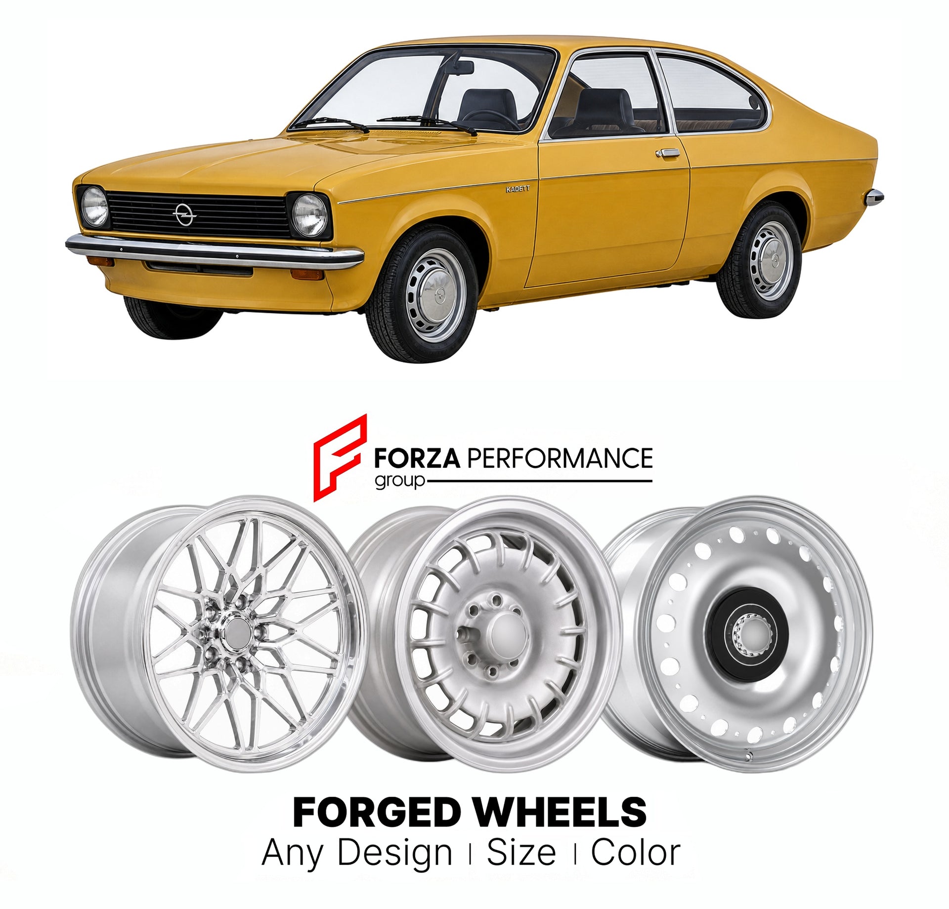CUSTOM CLASSIC VINTAGE RESTOMOD RETRO OLD SCHOOL FORGED WHEELS RIMS for OPEL KADETT ASTRA C 1973 - 1979

Custom forged wheels for Opel Kadett Astra C 1973 - 1979. Classic, vintage, restomod wheel designs made to order in custom sizes, offsets, colors and finishes.

We manufacture premium quality forged wheels rims for Opel Kadett Astra C 1973 - 1979 in any design, size, color.

THIS WHEEL DESIGN CAN BE CUSTOM-MADE FOR YOUR CAR IN ANY SIZE AND COLOR OPTIONS
Available in monoblock, 2-piece, 3-piece, duoblock,