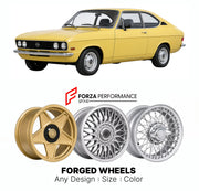 CUSTOM CLASSIC VINTAGE RESTOMOD RETRO OLD SCHOOL FORGED WHEELS RIMS for OPEL KADETT ASTRA C COUPE 1973 - 1979

Custom forged wheels for Opel Kadett Astra C Coupe 1973 - 1979. Classic, vintage, restomod wheel designs made to order in custom sizes, offsets, colors and finishes.

We manufacture premium quality forged wheels rims for Opel Kadett Astra C Coupe 1973 - 1979 in any design, size, color.

THIS WHEEL DESIGN CAN BE CUSTOM-MADE FOR YOUR CAR IN ANY SIZE AND COLOR OPTIONS
Available in monoblock, 2-piece, 