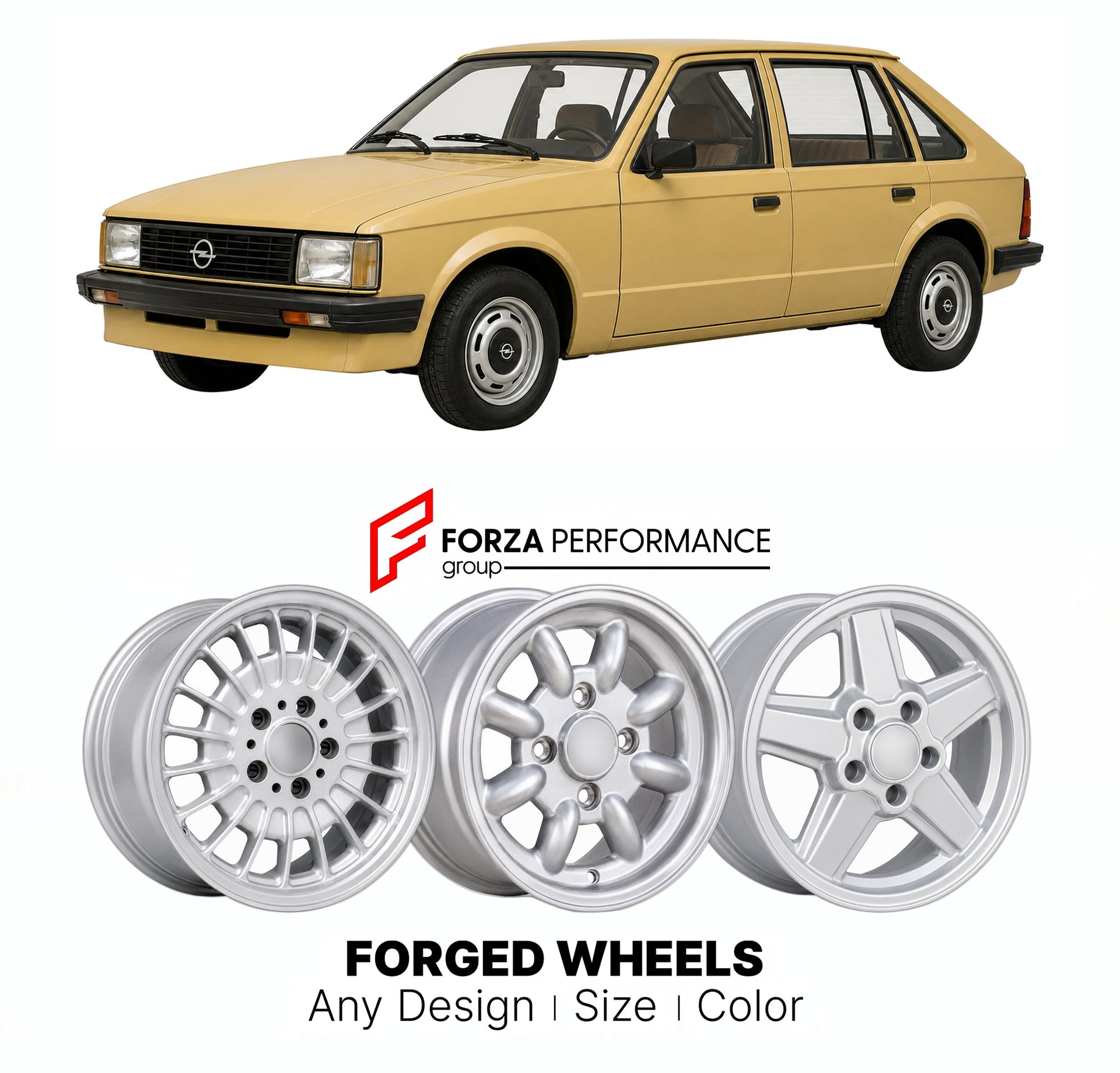 CUSTOM CLASSIC VINTAGE RESTOMOD RETRO OLD SCHOOL FORGED WHEELS RIMS for OPEL KADETT ASTRA D 1979 - 1984

Custom forged wheels for Opel Kadett Astra D 1979 - 1984. Classic, vintage, restomod wheel designs made to order in custom sizes, offsets, colors and finishes.

We manufacture premium quality forged wheels rims for Opel Kadett Astra D 1979 - 1984 in any design, size, color.

THIS WHEEL DESIGN CAN BE CUSTOM-MADE FOR YOUR CAR IN ANY SIZE AND COLOR OPTIONS
Available in monoblock, 2-piece, 3-piece, duoblock,