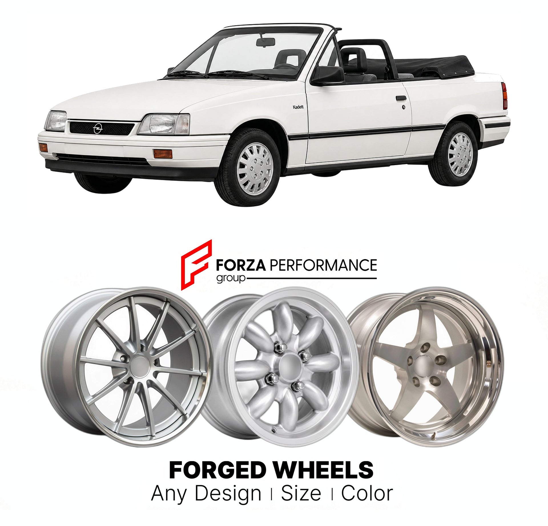 CUSTOM CLASSIC VINTAGE RESTOMOD RETRO OLD SCHOOL FORGED WHEELS RIMS for OPEL KADETT ASTRA E CABRIOLET 1987 - 1993

Custom forged wheels for Opel Kadett Astra E Cabriolet 1987 - 1993. Classic, vintage, restomod wheel designs made to order in custom sizes, offsets, colors and finishes.

We manufacture premium quality forged wheels rims for Opel Kadett Astra E Cabriolet 1987 - 1993 in any design, size, color.

THIS WHEEL DESIGN CAN BE CUSTOM-MADE FOR YOUR CAR IN ANY SIZE AND COLOR OPTIONS
Available in monobloc