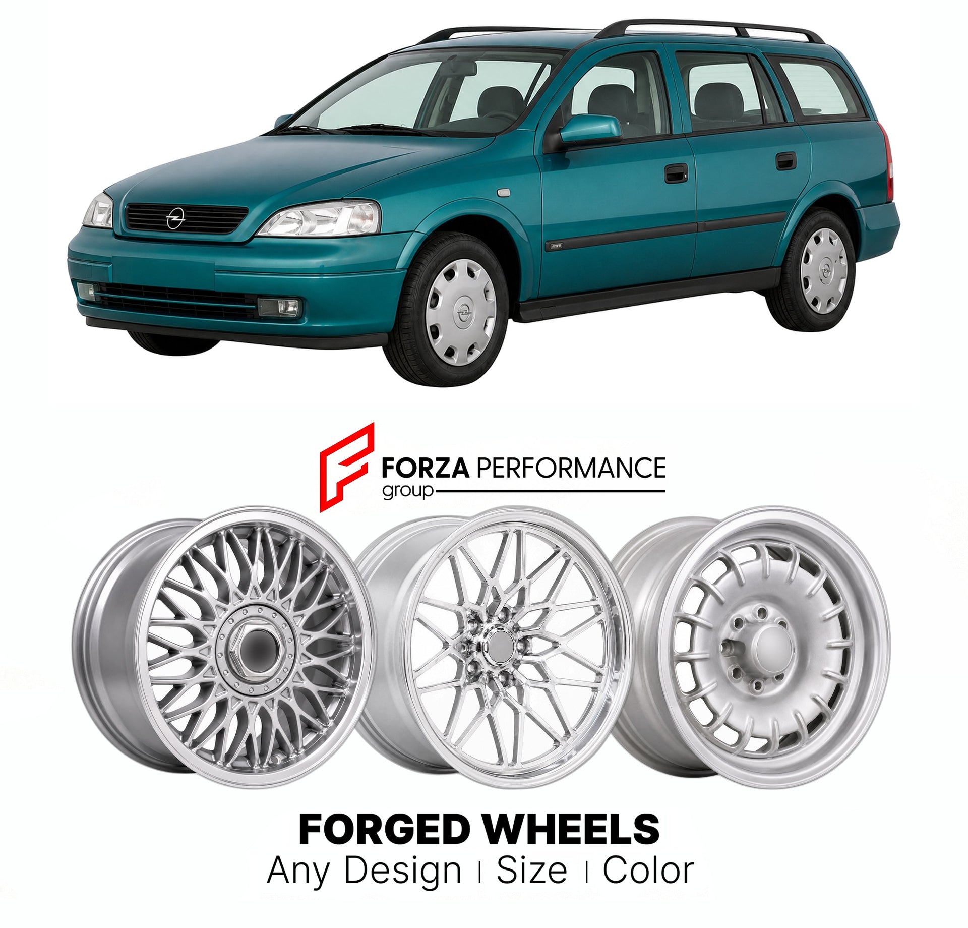 CUSTOM CLASSIC VINTAGE RESTOMOD RETRO OLD SCHOOL FORGED WHEELS RIMS for OPEL KADETT ASTRA G CARAVAN 1998 - 2004

Custom forged wheels for Opel Kadett Astra G Caravan 1998 - 2004. Classic, vintage, restomod wheel designs made to order in custom sizes, offsets, colors and finishes.

We manufacture premium quality forged wheels rims for Opel Kadett Astra G Caravan 1998 - 2004 in any design, size, color.

THIS WHEEL DESIGN CAN BE CUSTOM-MADE FOR YOUR CAR IN ANY SIZE AND COLOR OPTIONS
Available in monoblock, 2-p