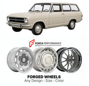 CUSTOM CLASSIC VINTAGE RESTOMOD RETRO OLD SCHOOL FORGED WHEELS RIMS for OPEL KADETT B CARAVAN 1965 - 1973

Custom forged wheels for Opel Kadett B Caravan 1965 - 1973. Classic, vintage, restomod wheel designs made to order in custom sizes, offsets, colors and finishes.

We manufacture premium quality forged wheels rims for Opel Kadett B Caravan 1965 - 1973 in any design, size, color.

THIS WHEEL DESIGN CAN BE CUSTOM-MADE FOR YOUR CAR IN ANY SIZE AND COLOR OPTIONS
Available in monoblock, 2-piece, 3-piece, duo
