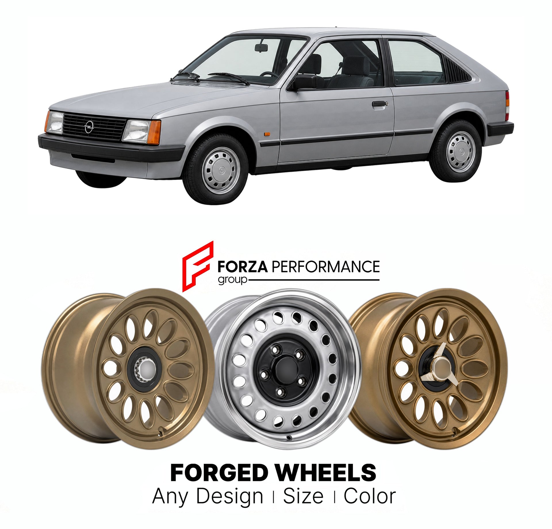 CUSTOM CLASSIC VINTAGE RESTOMOD RETRO OLD SCHOOL FORGED WHEELS RIMS for OPEL KADETT E 1984 - 1991

Custom forged wheels for Opel Kadett E 1984 - 1991. Classic, vintage, restomod wheel designs made to order in custom sizes, offsets, colors and finishes.

We manufacture premium quality forged wheels rims for Opel Kadett E 1984 - 1991 in any design, size, color.

THIS WHEEL DESIGN CAN BE CUSTOM-MADE FOR YOUR CAR IN ANY SIZE AND COLOR OPTIONS
Available in monoblock, 2-piece, 3-piece, duoblock, beadlock
3D wheel
