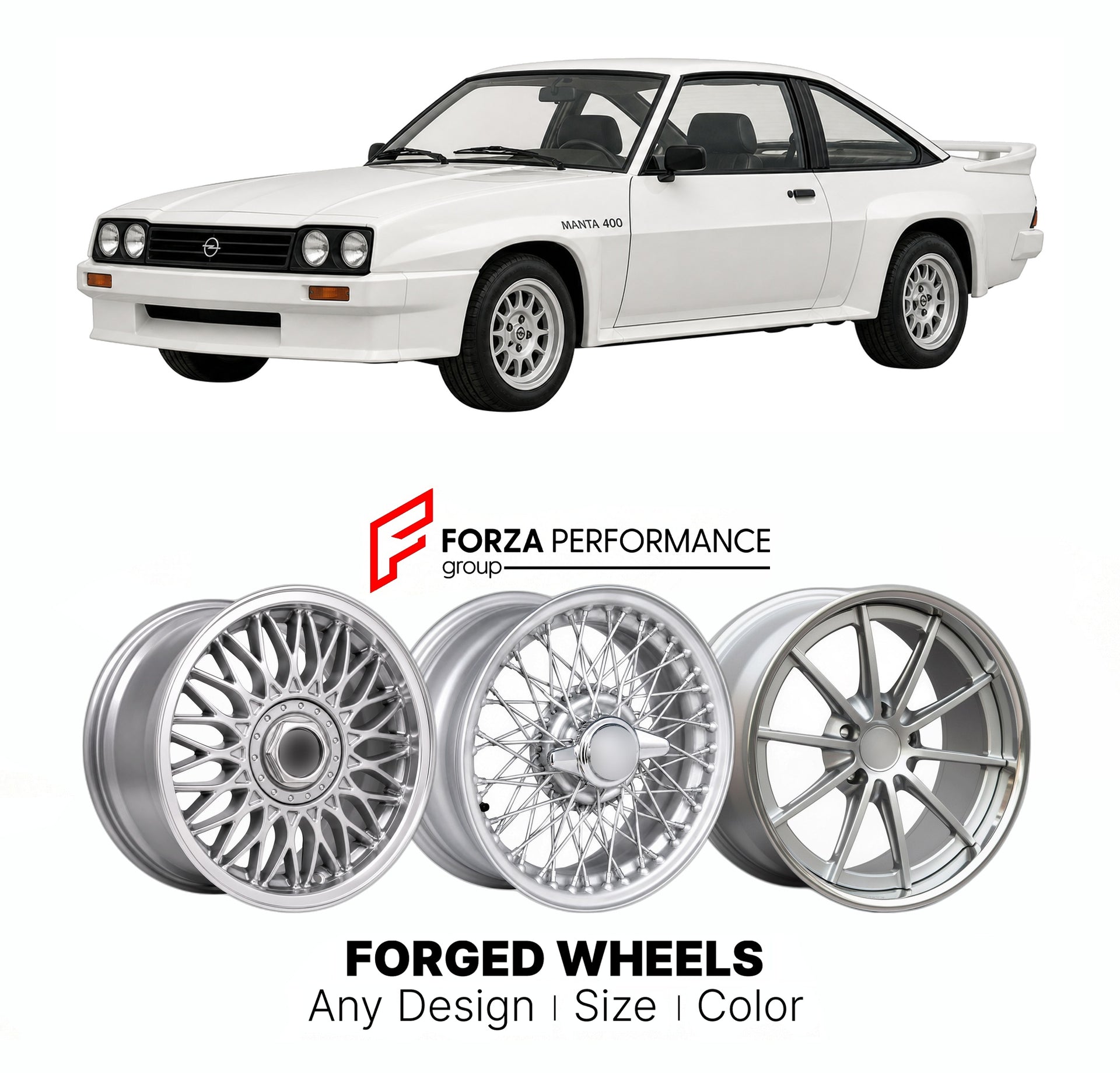 CUSTOM CLASSIC VINTAGE RESTOMOD RETRO OLD SCHOOL FORGED WHEELS RIMS for OPEL MANTA 400 1981 - 1984

Custom forged wheels for Opel Manta 400 1981 - 1984. Classic, vintage, restomod wheel designs made to order in custom sizes, offsets, colors and finishes.

We manufacture premium quality forged wheels rims for Opel Manta 400 1981 - 1984 in any design, size, color.

THIS WHEEL DESIGN CAN BE CUSTOM-MADE FOR YOUR CAR IN ANY SIZE AND COLOR OPTIONS
Available in monoblock, 2-piece, 3-piece, duoblock, beadlock
3D wh