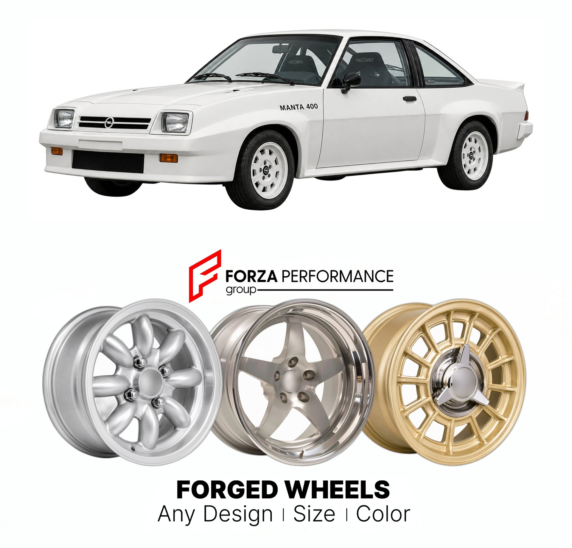 CUSTOM CLASSIC VINTAGE RESTOMOD RETRO OLD SCHOOL FORGED WHEELS RIMS for OPEL MANTA 400 GROUP B HOMOLOGATION 1981 - 1984

Custom forged wheels for Opel Manta 400 Group B Homologation 1981 - 1984. Classic, vintage, restomod wheel designs made to order in custom sizes, offsets, colors and finishes.

We manufacture premium quality forged wheels rims for Opel Manta 400 Group B Homologation 1981 - 1984 in any design, size, color.

THIS WHEEL DESIGN CAN BE CUSTOM-MADE FOR YOUR CAR IN ANY SIZE AND COLOR OPTIONS
Ava