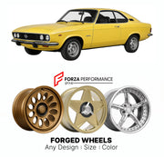 CUSTOM CLASSIC VINTAGE RESTOMOD RETRO OLD SCHOOL FORGED WHEELS RIMS for OPEL MANTA B 1975 - 1988

Custom forged wheels for Opel Manta B 1975 - 1988. Classic, vintage, restomod wheel designs made to order in custom sizes, offsets, colors and finishes.

We manufacture premium quality forged wheels rims for Opel Manta B 1975 - 1988 in any design, size, color.

THIS WHEEL DESIGN CAN BE CUSTOM-MADE FOR YOUR CAR IN ANY SIZE AND COLOR OPTIONS
Available in monoblock, 2-piece, 3-piece, duoblock, beadlock
3D wheel re