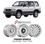 We manufacture premium quality forged wheels rims for Opel Monterey A 1992 - 1998 in any design, size, color.

THIS WHEEL DESIGN CAN BE CUSTOM-MADE FOR YOUR CAR IN ANY SIZE AND COLOR OPTIONS
Available in monoblock, 2-piece, 3-piece, duoblock, beadlock
3D wheel renderings are provided according to the exact dimensions and specifications requested by the client, ensuring proper fitment for their car prior to production
OPTIONS:

Brushed, polished, chrome, dual-color, milled face, anodized
Floating spinning ce