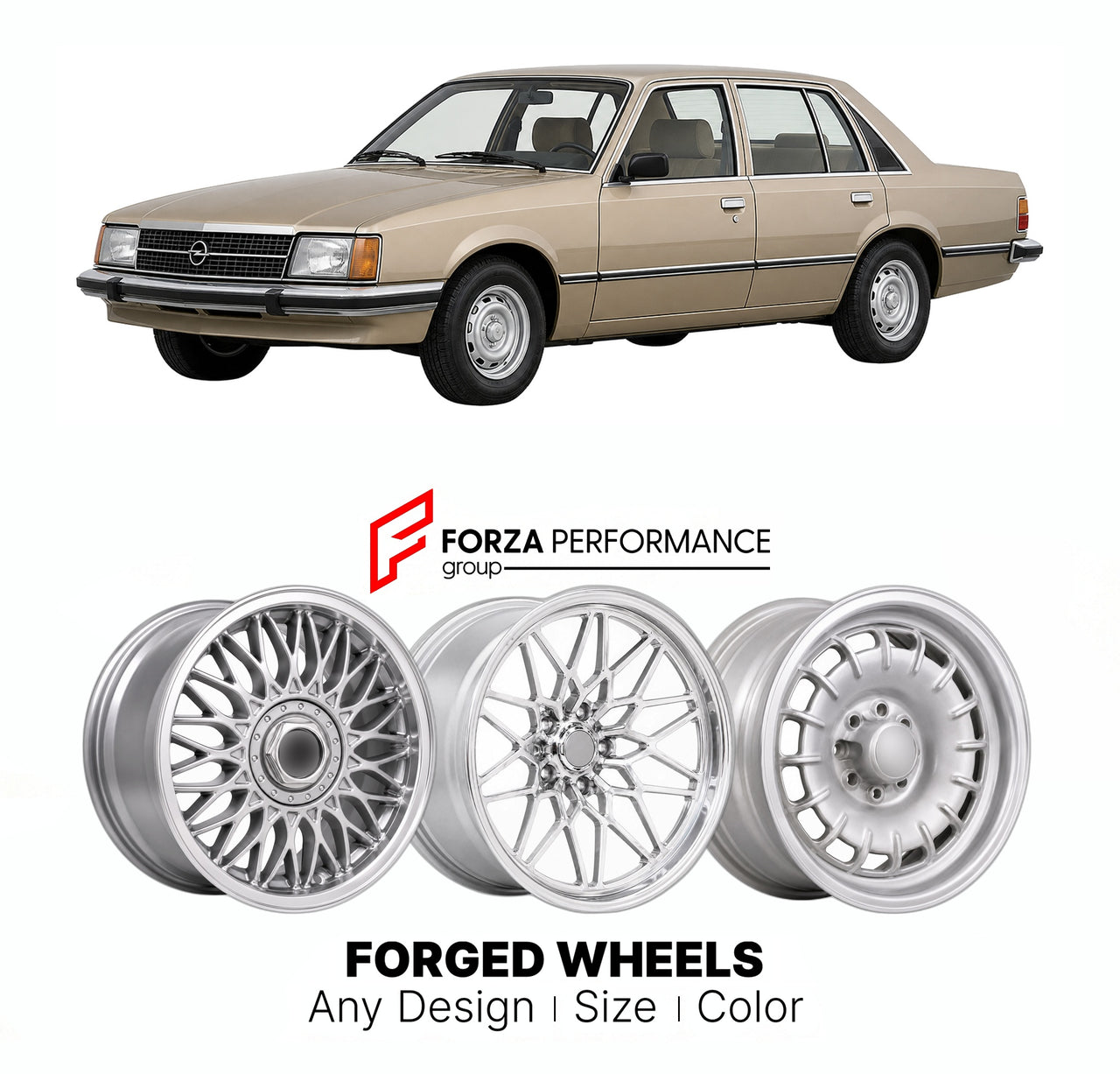 CUSTOM CLASSIC VINTAGE RESTOMOD RETRO OLD SCHOOL FORGED WHEELS RIMS for OPEL REKORD OMEGA SENATOR COMMODORE C 1978 - 1982

Custom forged wheels for Opel Rekord Omega Senator Commodore C 1978 - 1982. Classic, vintage, restomod wheel designs made to order in custom sizes, offsets, colors and finishes.

We manufacture premium quality forged wheels rims for Opel Rekord Omega Senator Commodore C 1978 - 1982 in any design, size, color.

THIS WHEEL DESIGN CAN BE CUSTOM-MADE FOR YOUR CAR IN ANY SIZE AND COLOR OPTIO