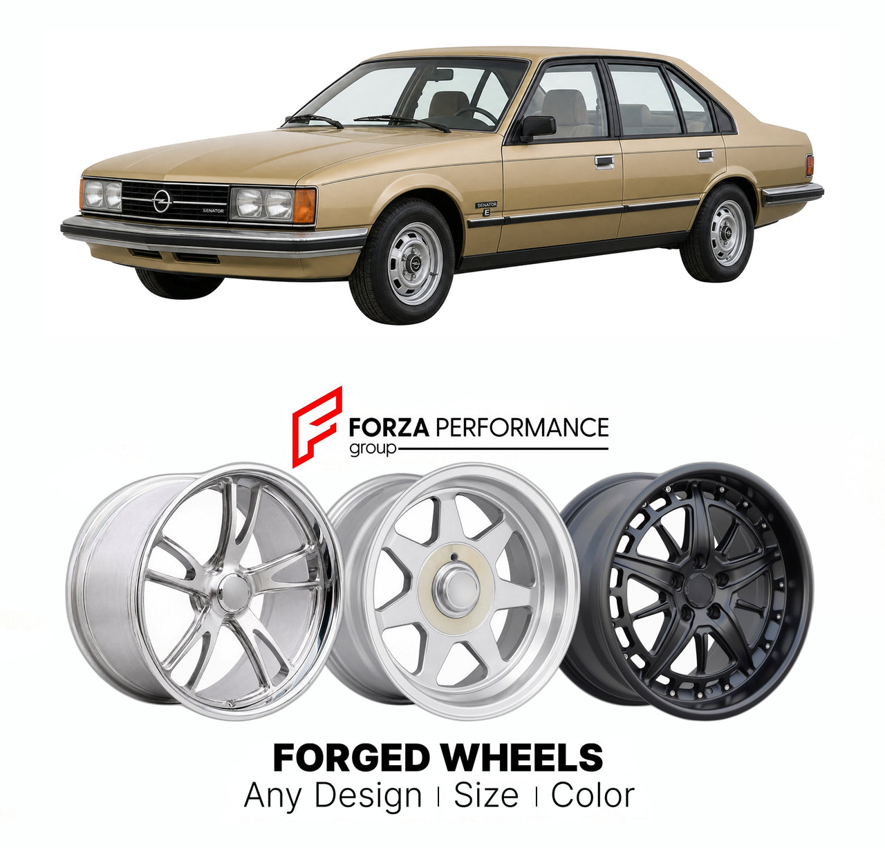 CUSTOM CLASSIC VINTAGE RESTOMOD RETRO OLD SCHOOL FORGED WHEELS RIMS for OPEL REKORD OMEGA SENATOR E 1977 - 1986

Custom forged wheels for Opel Rekord Omega Senator E 1977 - 1986. Classic, vintage, restomod wheel designs made to order in custom sizes, offsets, colors and finishes.

We manufacture premium quality forged wheels rims for Opel Rekord Omega Senator E 1977 - 1986 in any design, size, color.

THIS WHEEL DESIGN CAN BE CUSTOM-MADE FOR YOUR CAR IN ANY SIZE AND COLOR OPTIONS
Available in monoblock, 2-p