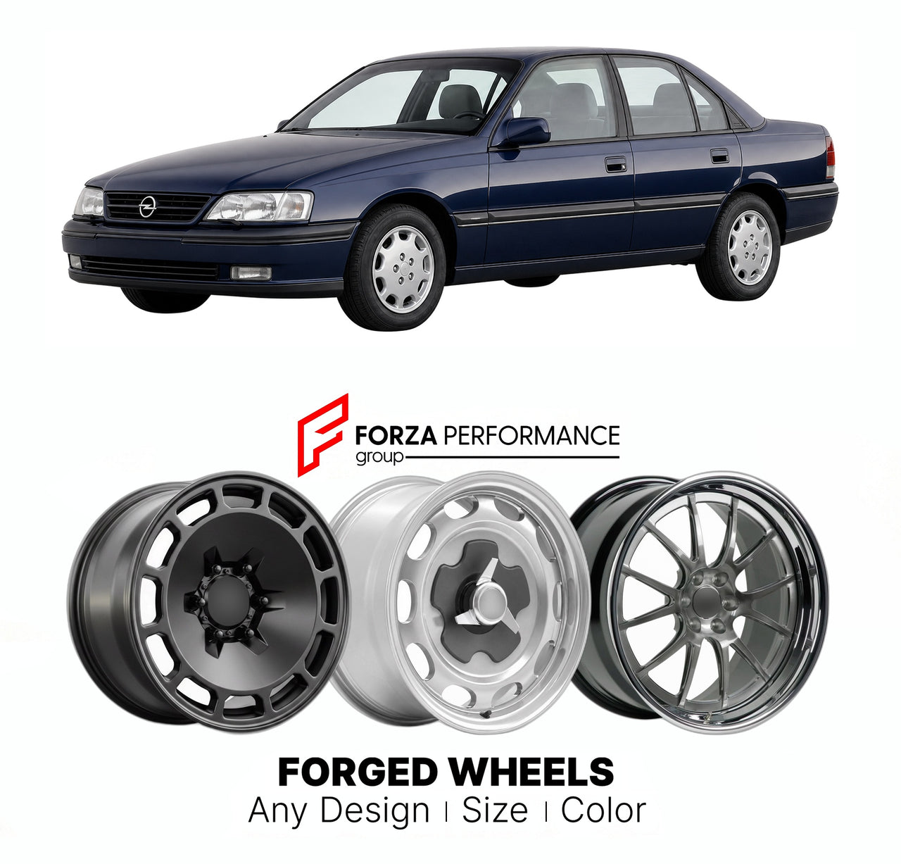 CUSTOM CLASSIC VINTAGE RESTOMOD RETRO OLD SCHOOL FORGED WHEELS RIMS for OPEL REKORD OMEGA SENATOR B 1994 - 2003

Custom forged wheels for Opel Rekord Omega Senator B 1994 - 2003. Classic, vintage, restomod wheel designs made to order in custom sizes, offsets, colors and finishes.

We manufacture premium quality forged wheels rims for Opel Rekord Omega Senator B 1994 - 2003 in any design, size, color.

THIS WHEEL DESIGN CAN BE CUSTOM-MADE FOR YOUR CAR IN ANY SIZE AND COLOR OPTIONS
Available in monoblock, 2-p